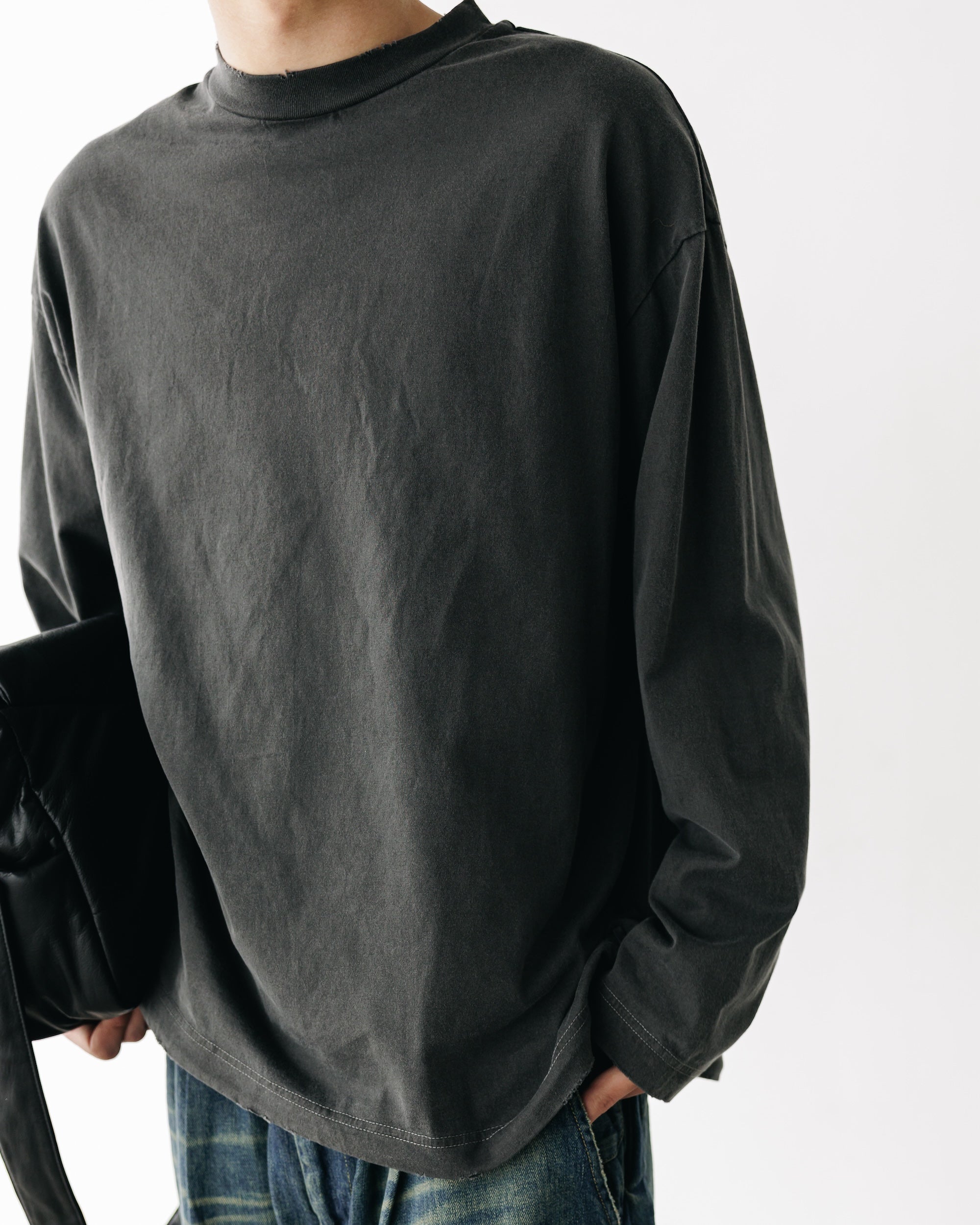 PIGMENT DYED L/S T-SHIRT WITH DRAWSTRINGS