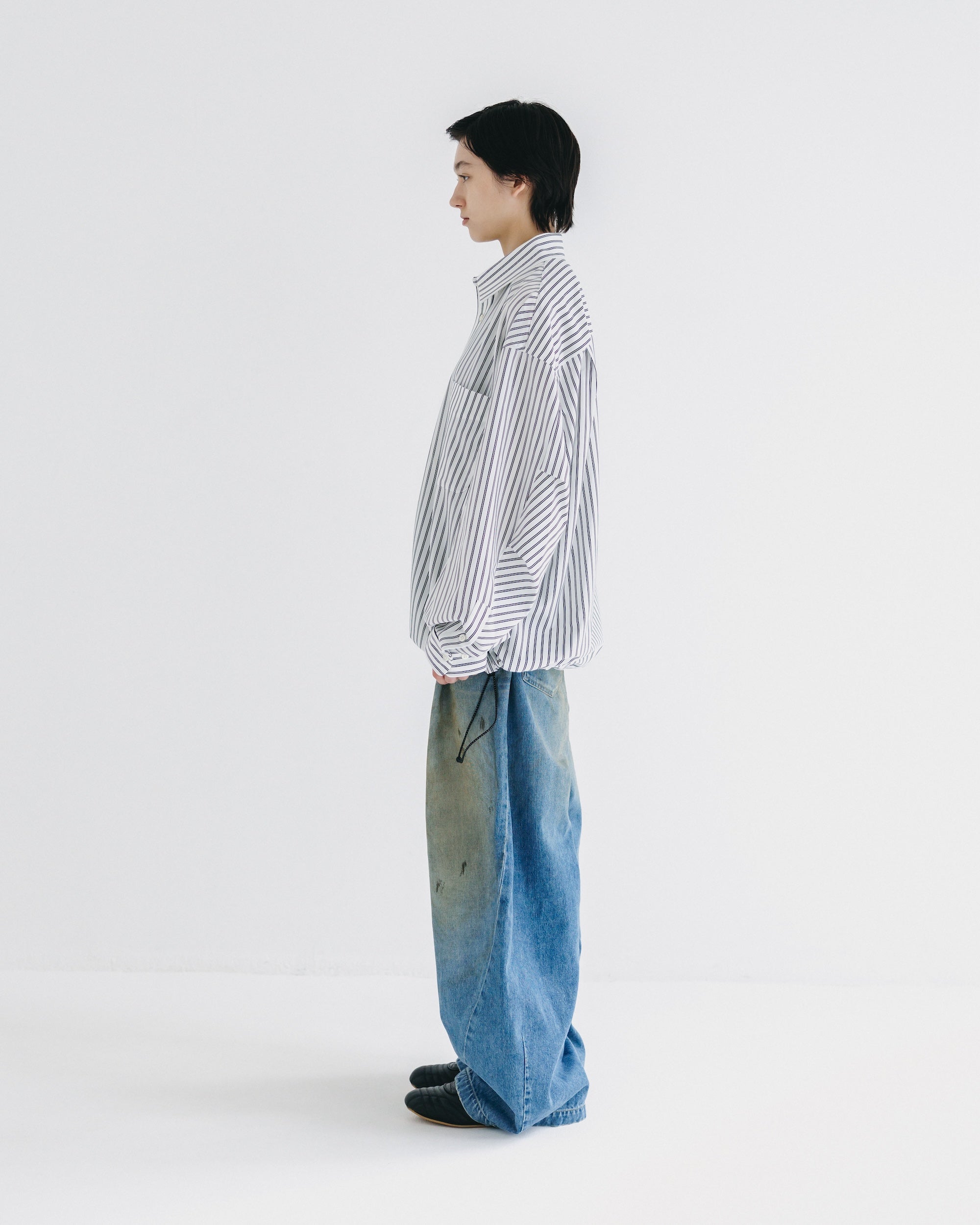 【10.1 WED 20:00- IN STOCK】VINTAGE DYED SELVEDGE DENIM BARREL LEG PANTS (VINTAGE LIGHT INDIGO)