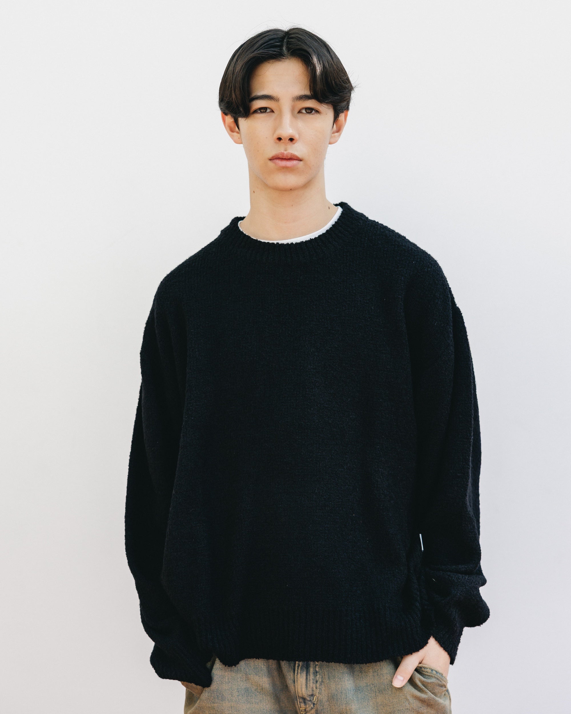 【12.10 WED 20:00- IN STOCK】SLUB PILE KNIT PULLOVER (BLACK)