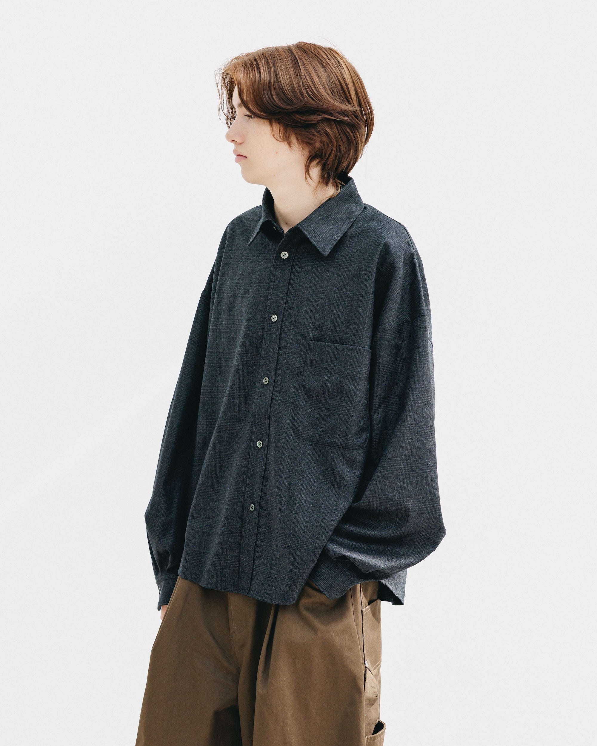 【11.12 WED 20:00- IN STOCK】LIGHT FLANNEL CROPPED LENGTH EVERYDAY L/S SHIRT (GLEN CHECK(GRAY))