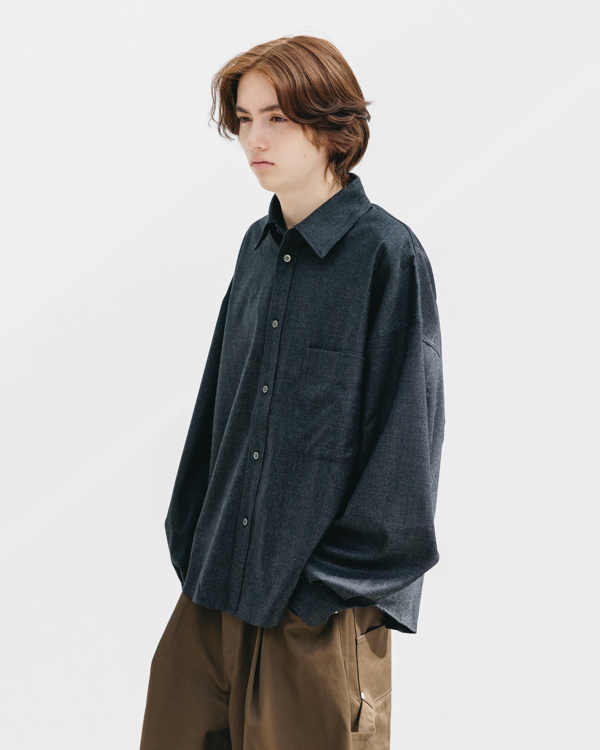 【11.12 WED 20:00- IN STOCK】LIGHT FLANNEL CROPPED LENGTH EVERYDAY L/S SHIRT (GLEN CHECK(GRAY))