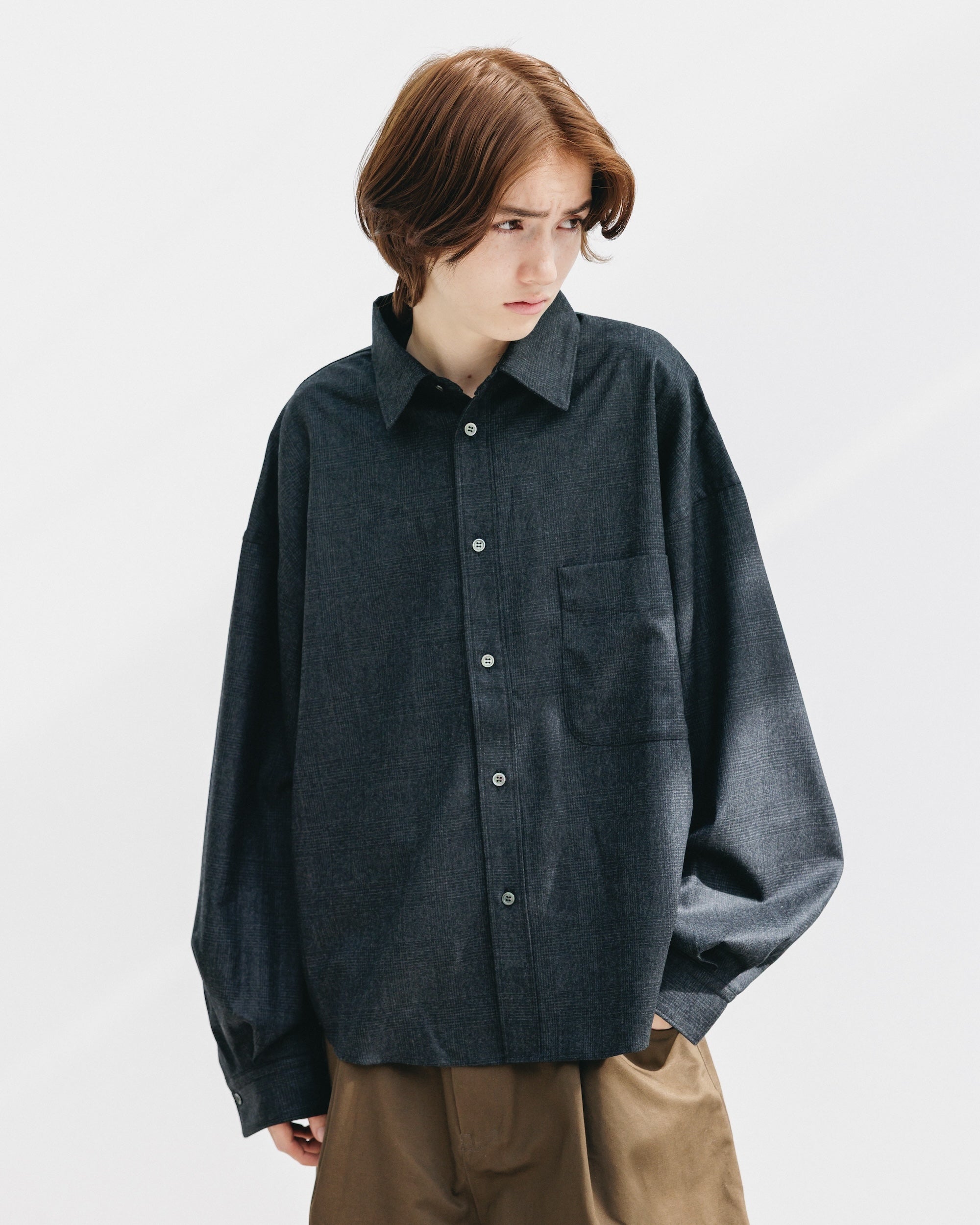 【11.12 WED 20:00- IN STOCK】LIGHT FLANNEL CROPPED LENGTH EVERYDAY L/S SHIRT (GLEN CHECK(GRAY))