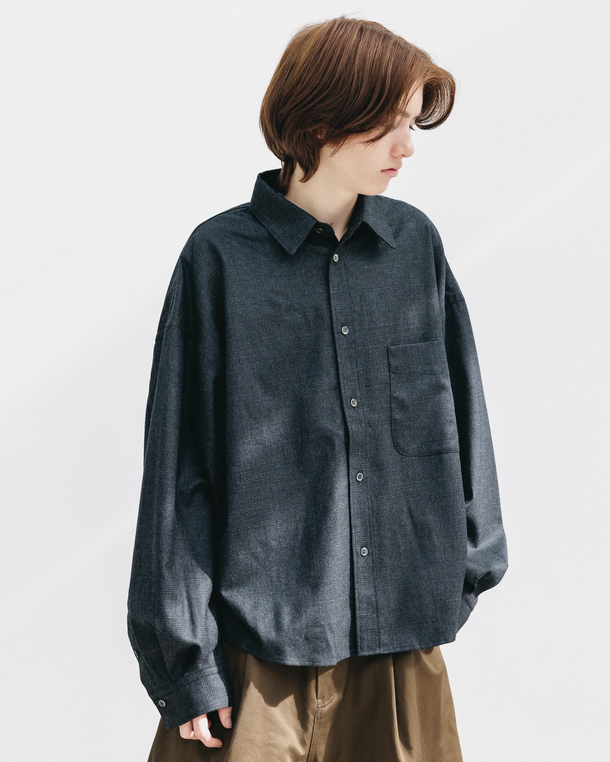 【11.12 WED 20:00- IN STOCK】LIGHT FLANNEL CROPPED LENGTH EVERYDAY L/S SHIRT (GLEN CHECK(GRAY))