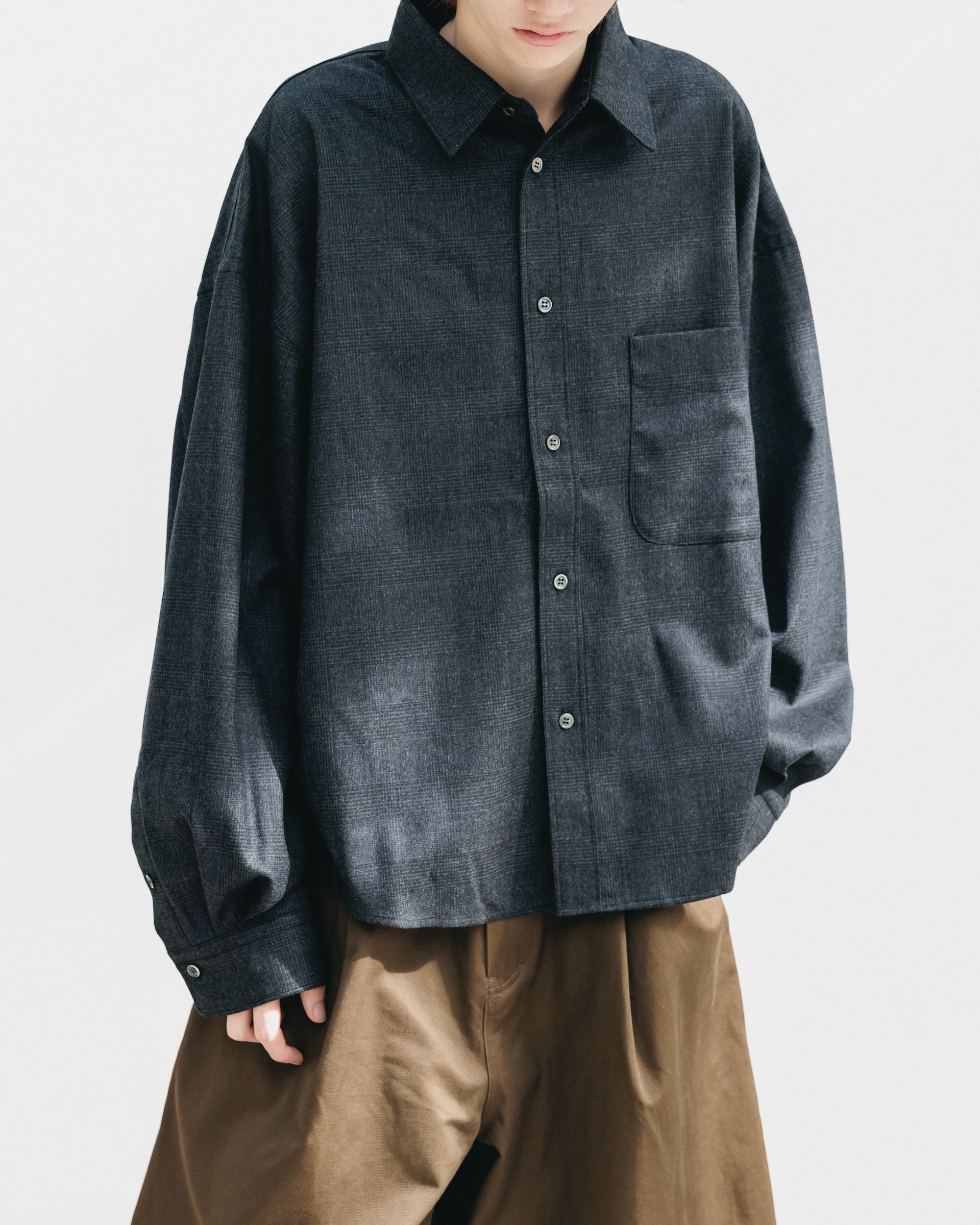 【11.12 WED 20:00- IN STOCK】LIGHT FLANNEL CROPPED LENGTH EVERYDAY L/S SHIRT (GLEN CHECK(GRAY))