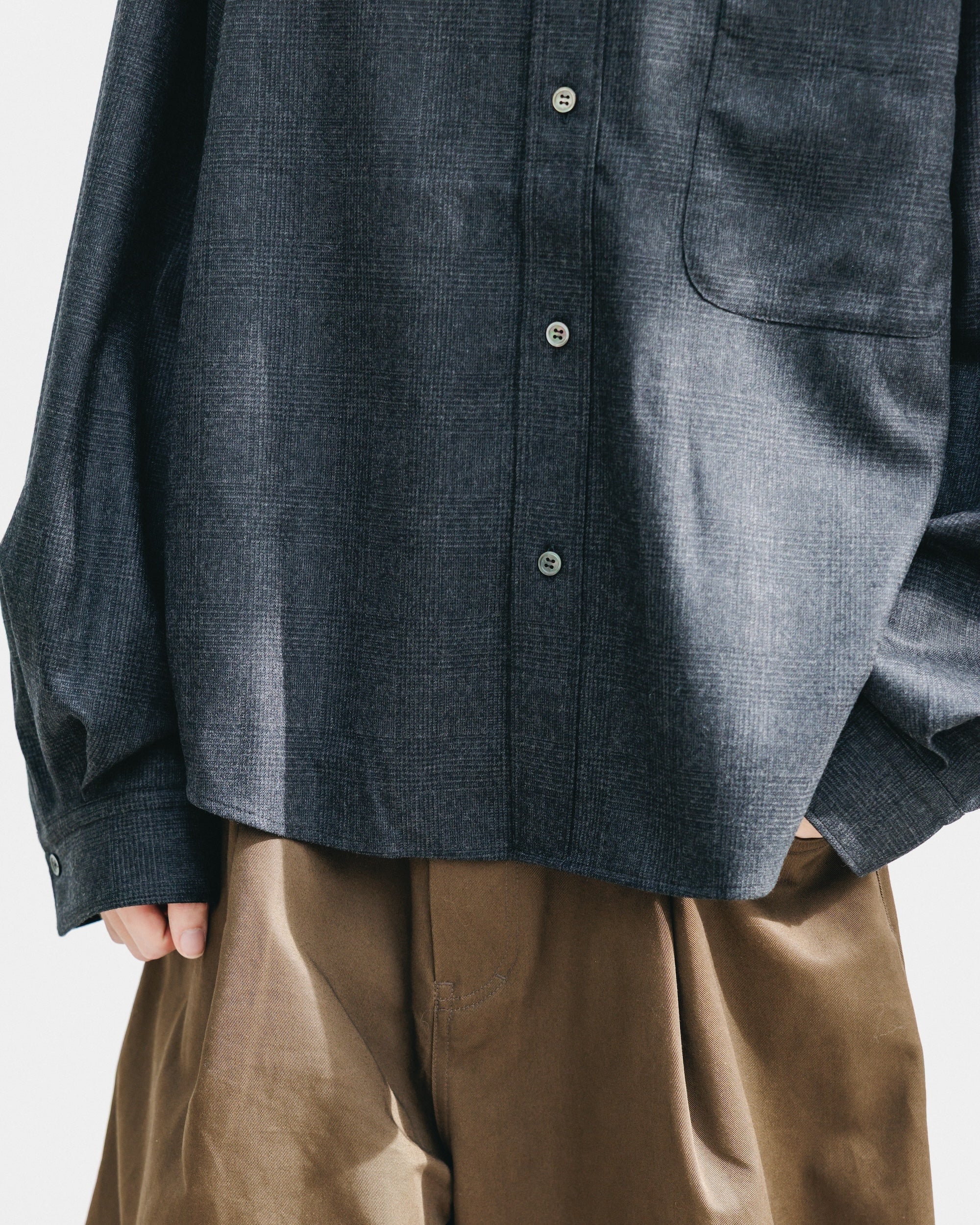 【11.12 WED 20:00- IN STOCK】LIGHT FLANNEL CROPPED LENGTH EVERYDAY L/S SHIRT (GLEN CHECK(GRAY))