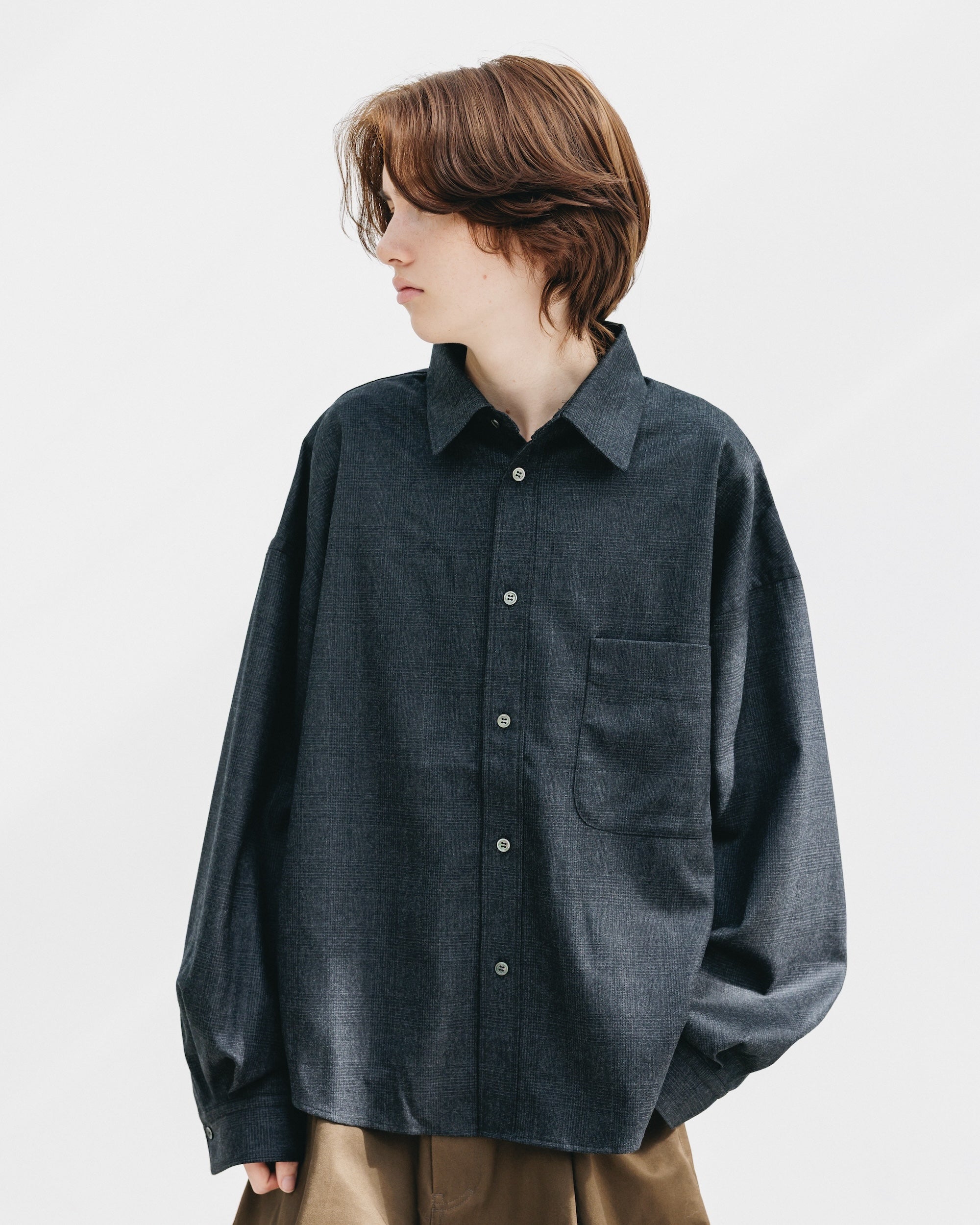 【11.12 WED 20:00- IN STOCK】LIGHT FLANNEL CROPPED LENGTH EVERYDAY L/S SHIRT (GLEN CHECK(GRAY))