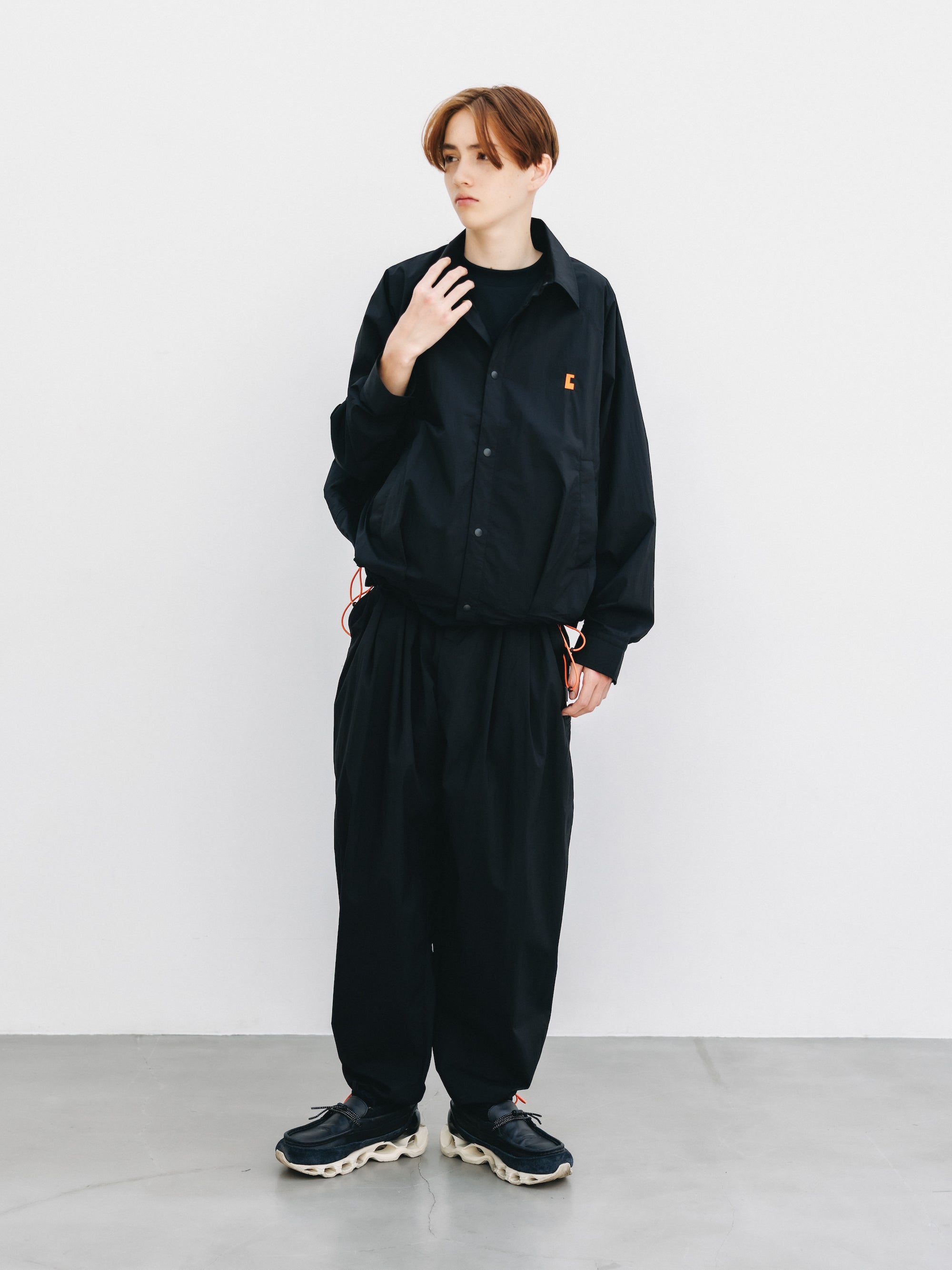 "C” CRISPY NYLON CITY UNIFORM BALLOON L/S SHIRT JACKET (BLACK×ORANGE)