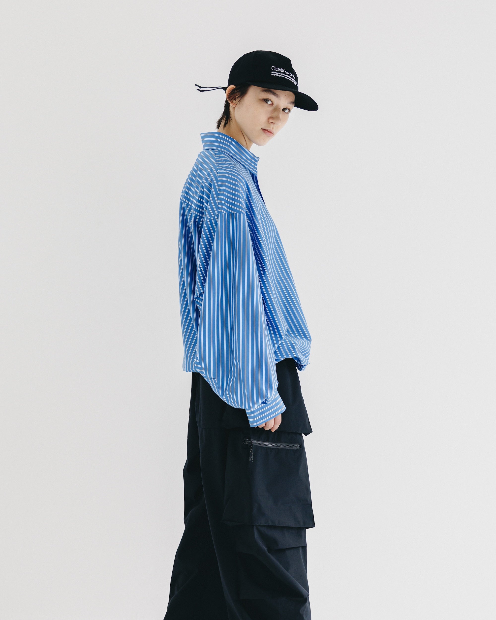 【9.27 SAT 20:00- IN STOCK】46G KNIT EVERYDAY PULLOVER L/S SHIRT (SAX BLUE STRIPE)