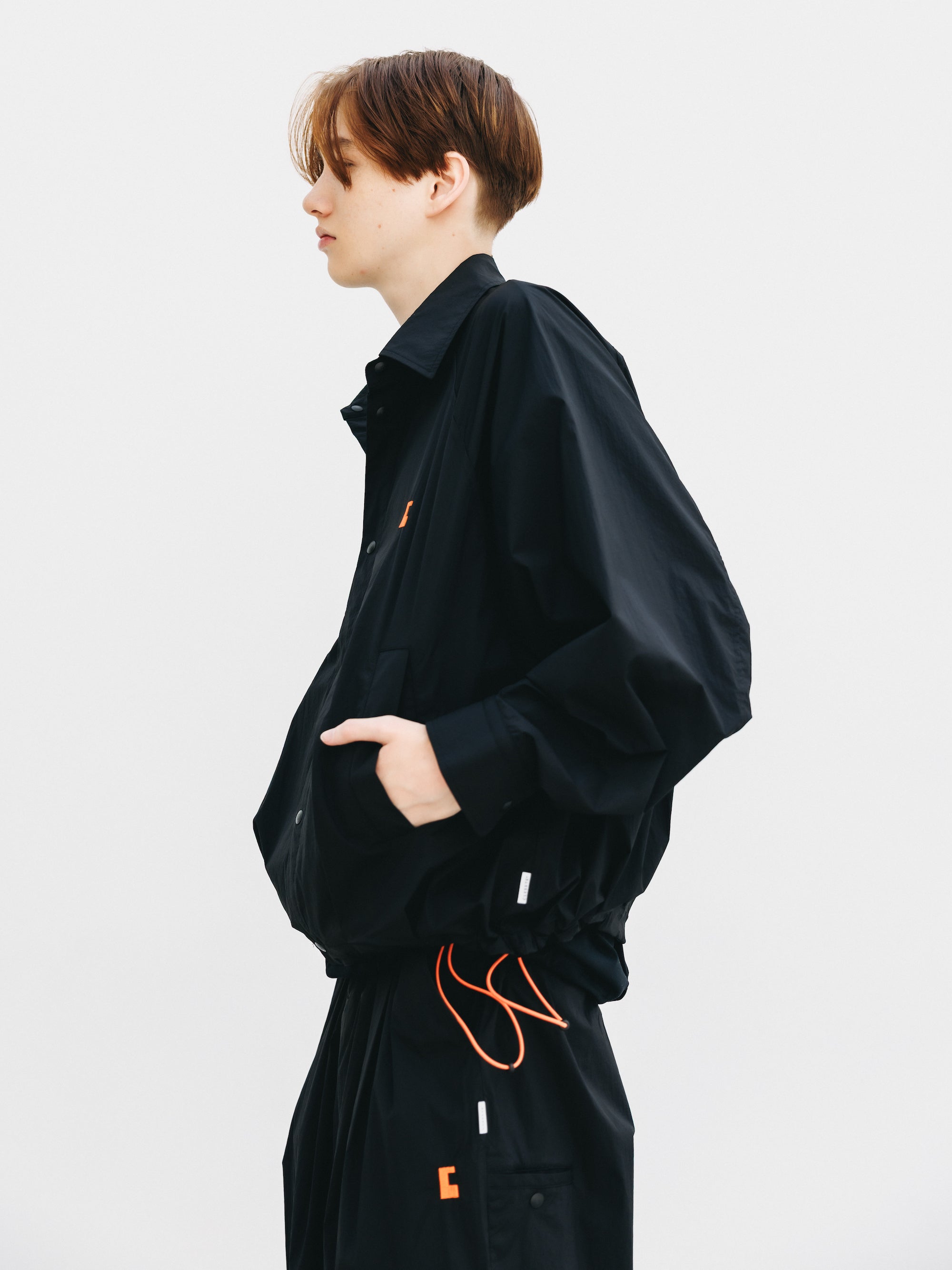 "C” CRISPY NYLON CITY UNIFORM BALLOON L/S SHIRT JACKET (BLACK×ORANGE)