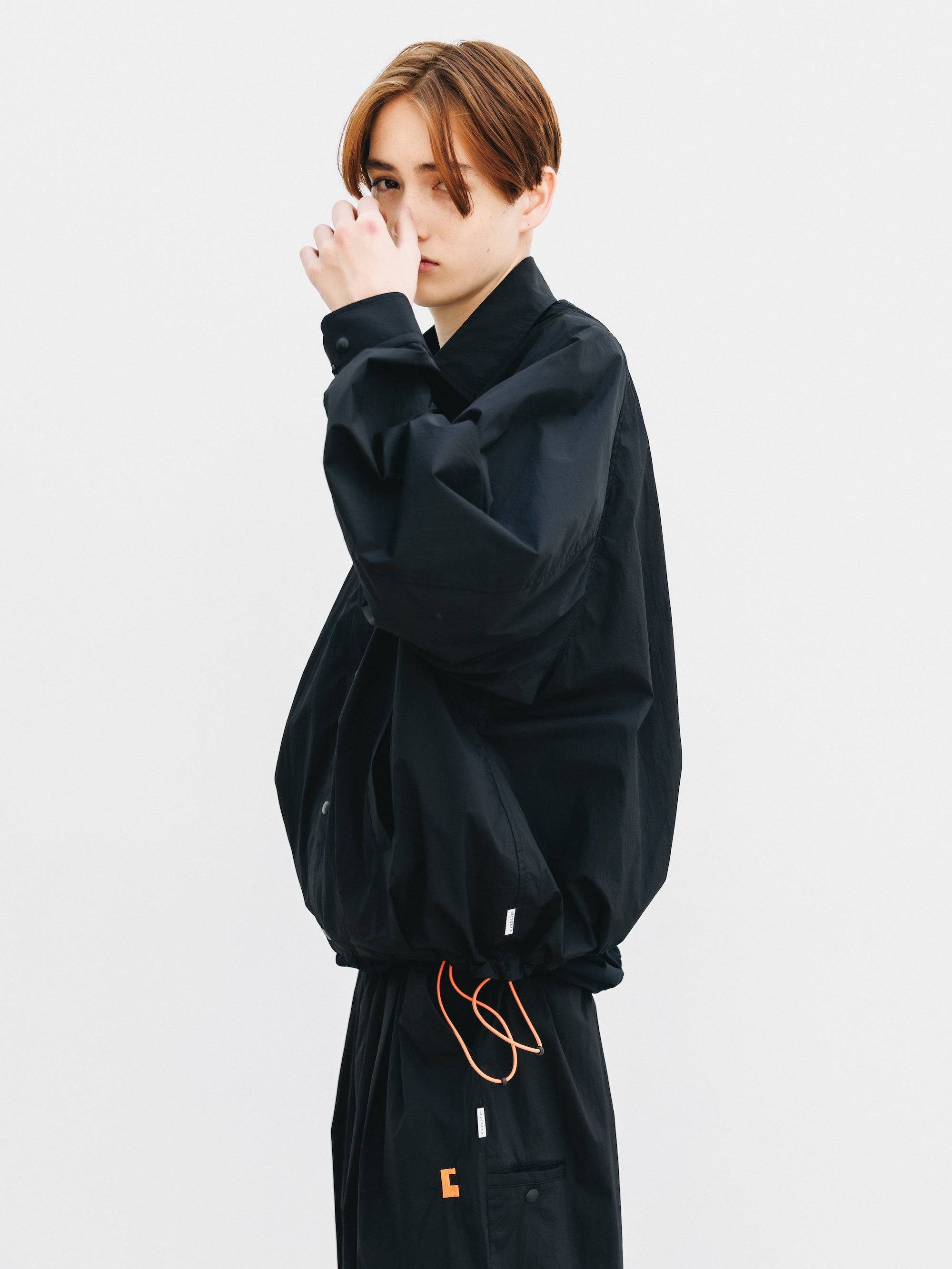 "C” CRISPY NYLON CITY UNIFORM BALLOON L/S SHIRT JACKET (BLACK×ORANGE)