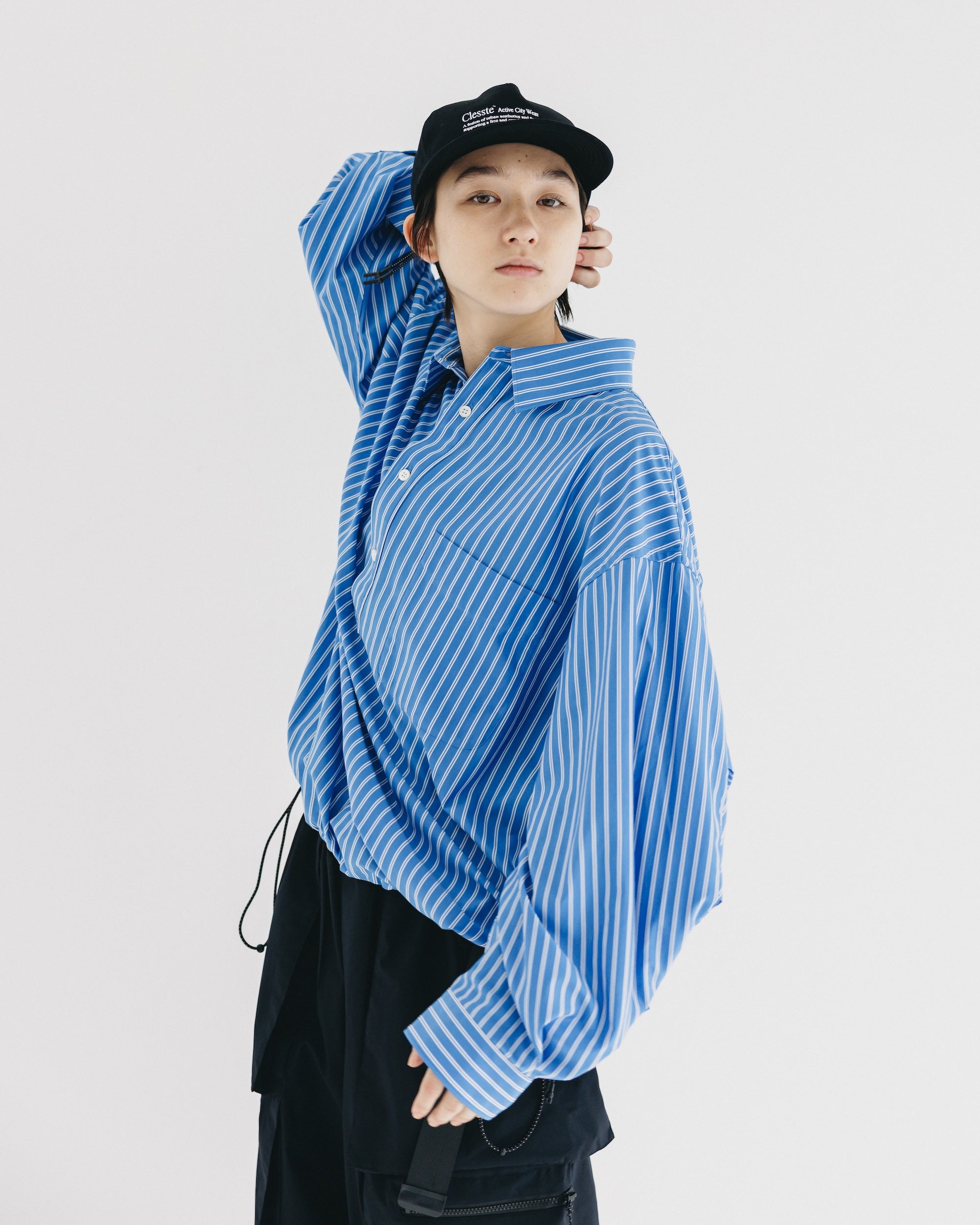【9.27 SAT 20:00- IN STOCK】46G KNIT EVERYDAY PULLOVER L/S SHIRT (SAX BLUE STRIPE)