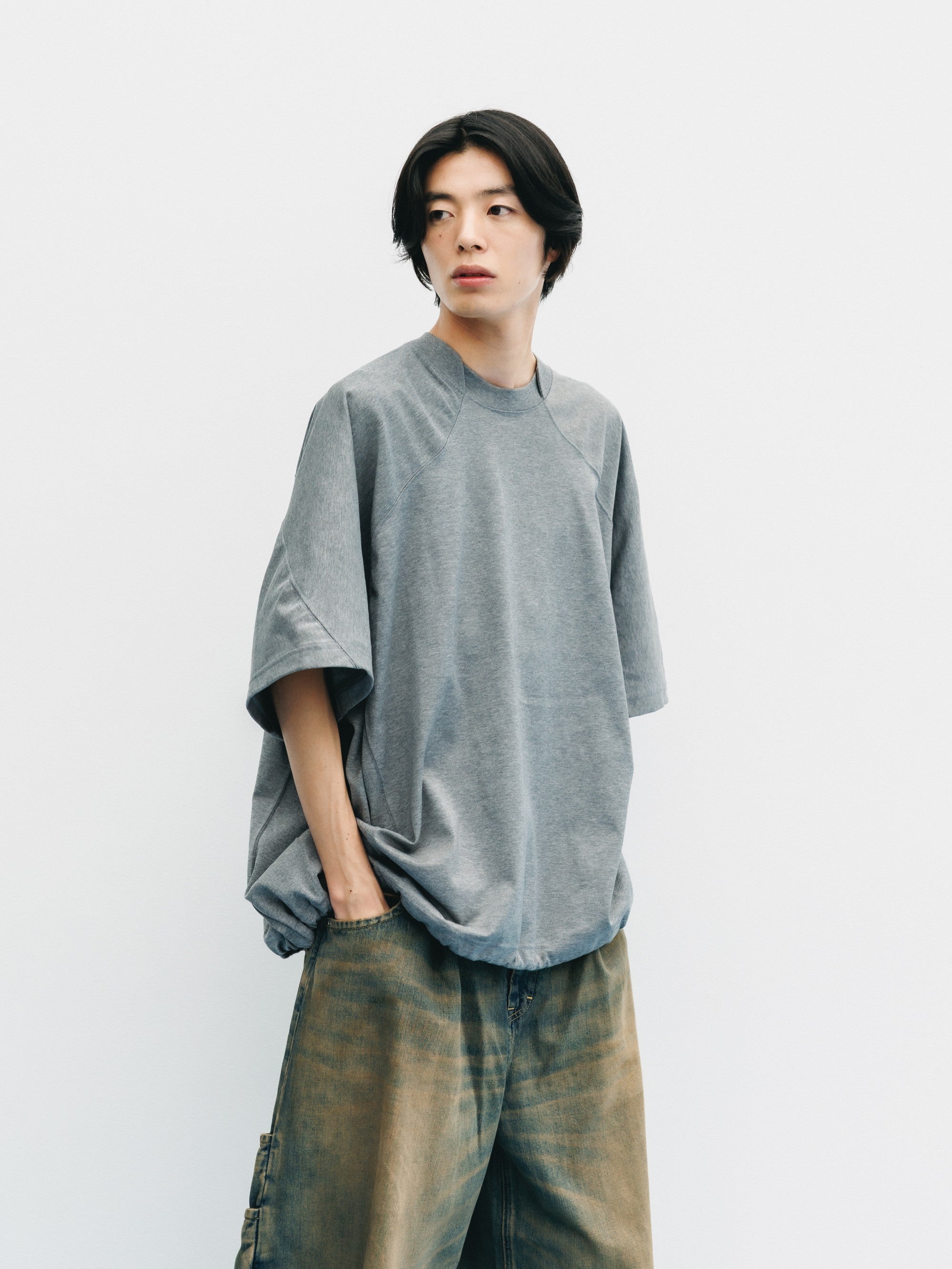 【6.6 SAT 20:00- IN STOCK】BLANK GAME S/S T-SHIRT WITH DRAWSTRINGS (HEATHER GRAY)