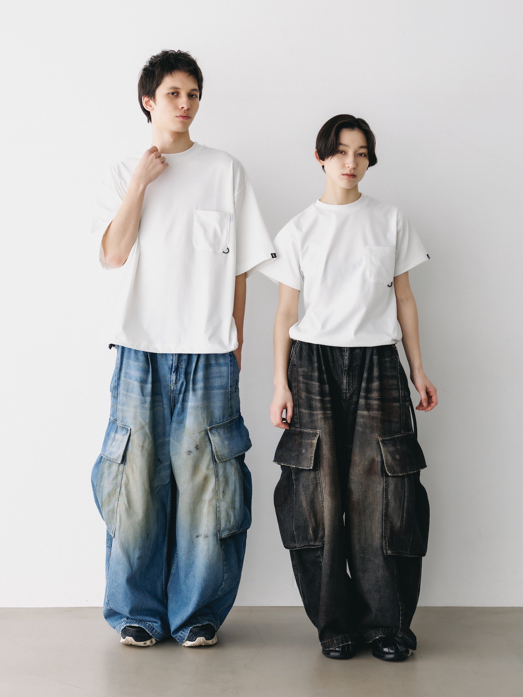 VINTAGE DYED SELVEDGE DENIM CITY MEGA POCKET BALLOON CARGO PANTS (VINTAGE BLACK)