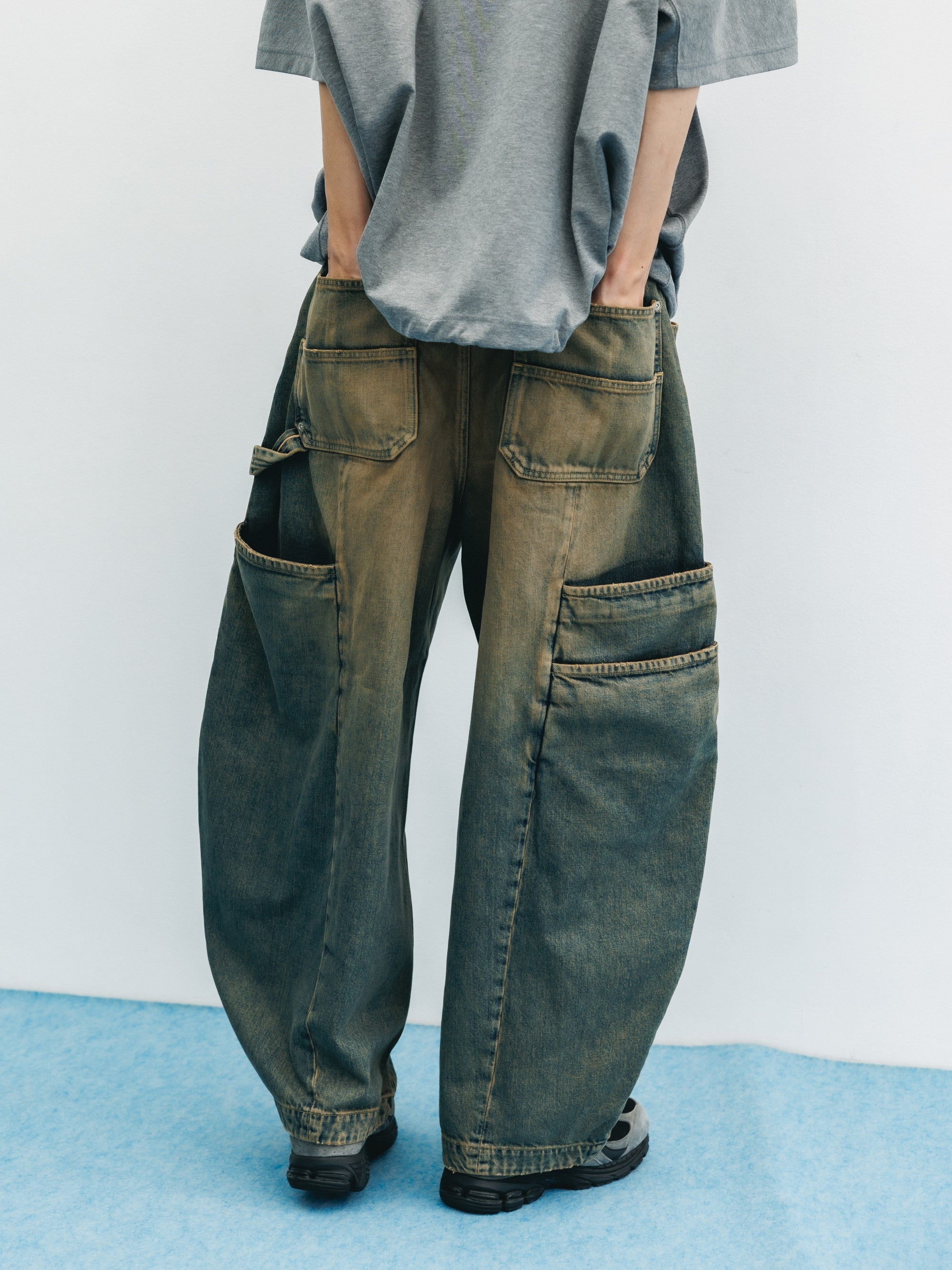 VINTAGE DYED SELVEDGE DENIM CITY MASSIVE UTILITY PANTS (VINTAGE BEIGE)