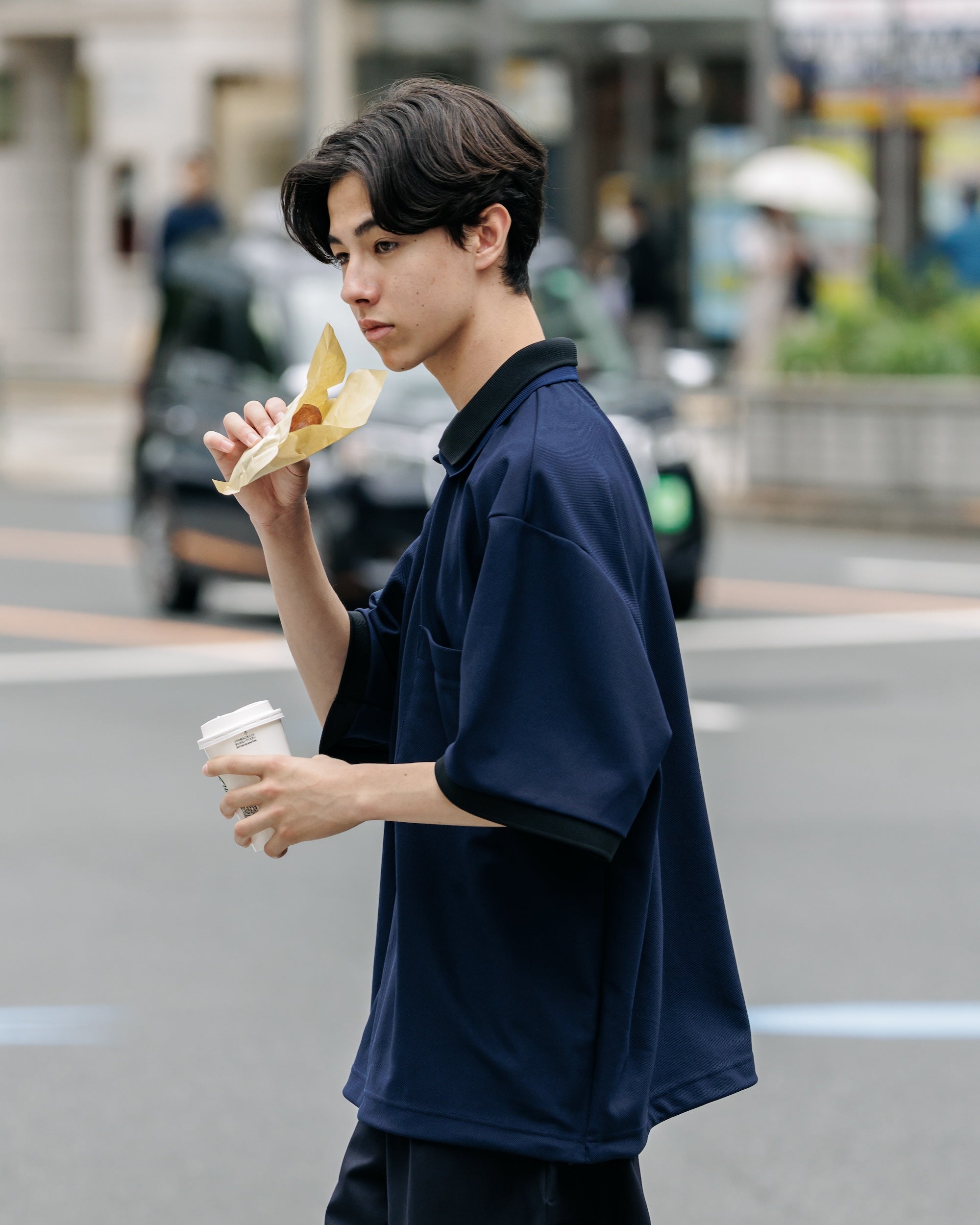 【8.20 WED 20:00- IN STOCK】ACTIVE CITY S/S DOUBLE COLLAR POLO SHIRT (NAVY×BLACK)