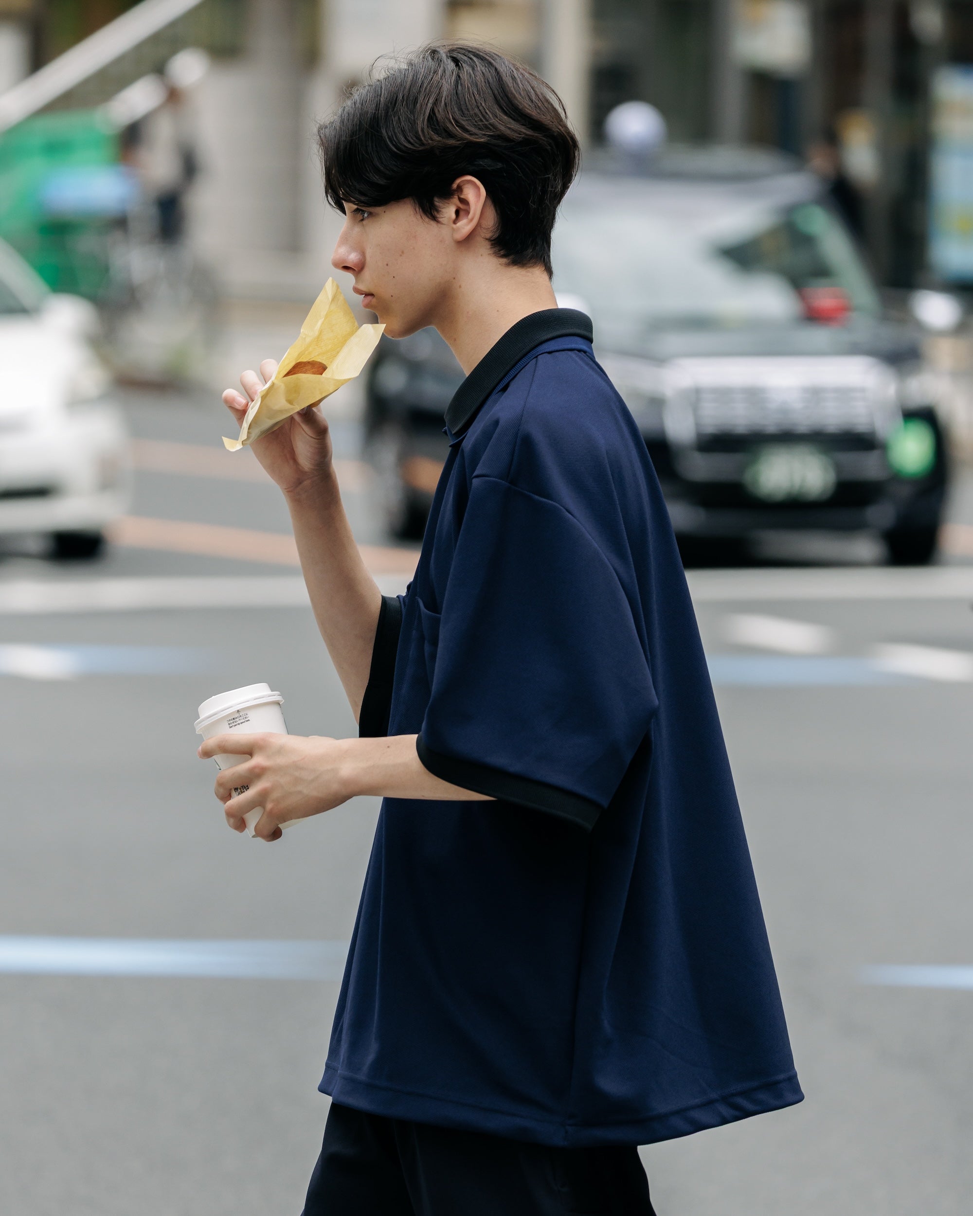 【8.20 WED 20:00- IN STOCK】ACTIVE CITY S/S DOUBLE COLLAR POLO SHIRT (NAVY×BLACK)