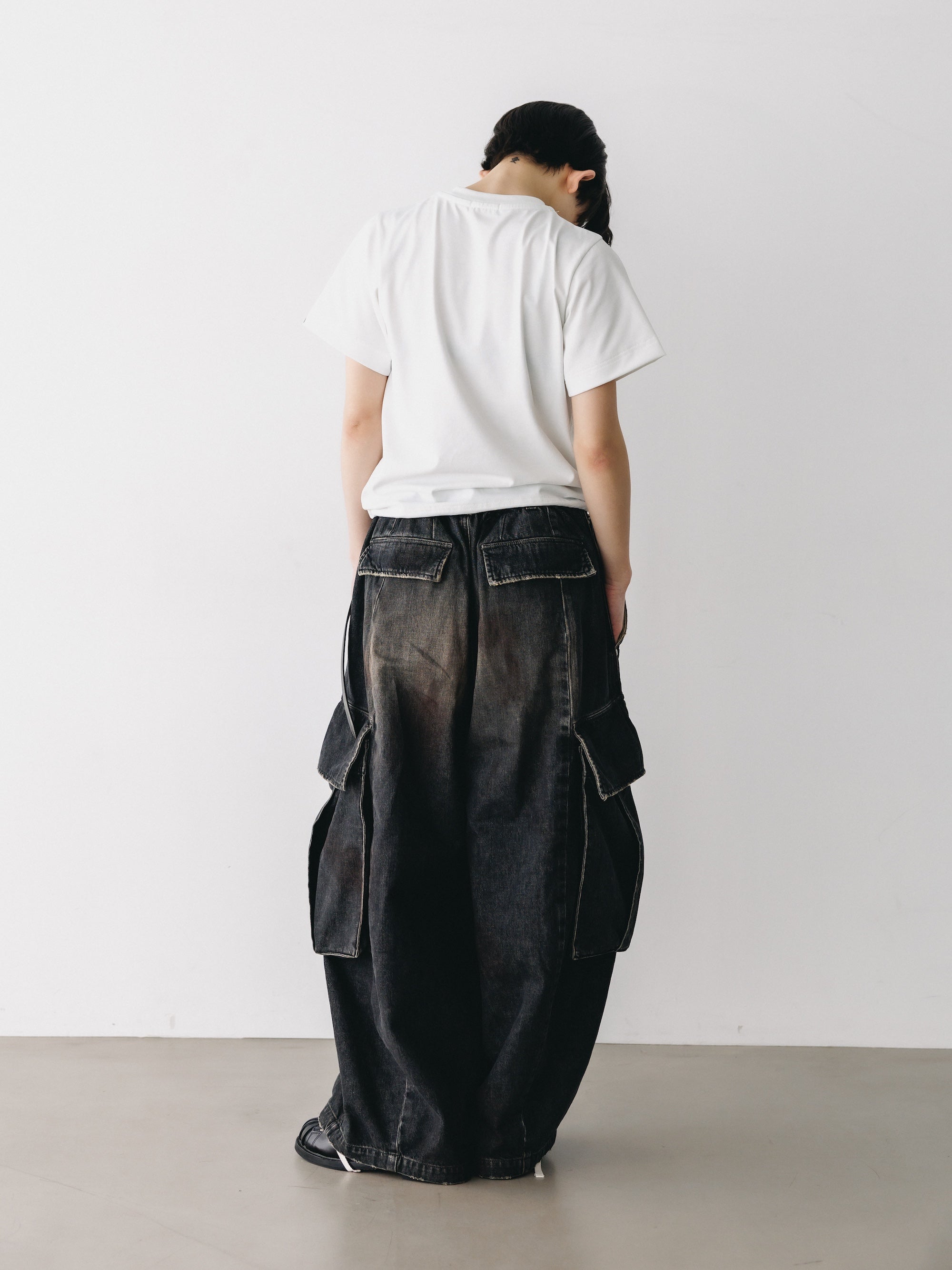 VINTAGE DYED SELVEDGE DENIM CITY MEGA POCKET BALLOON CARGO PANTS (VINTAGE BLACK)