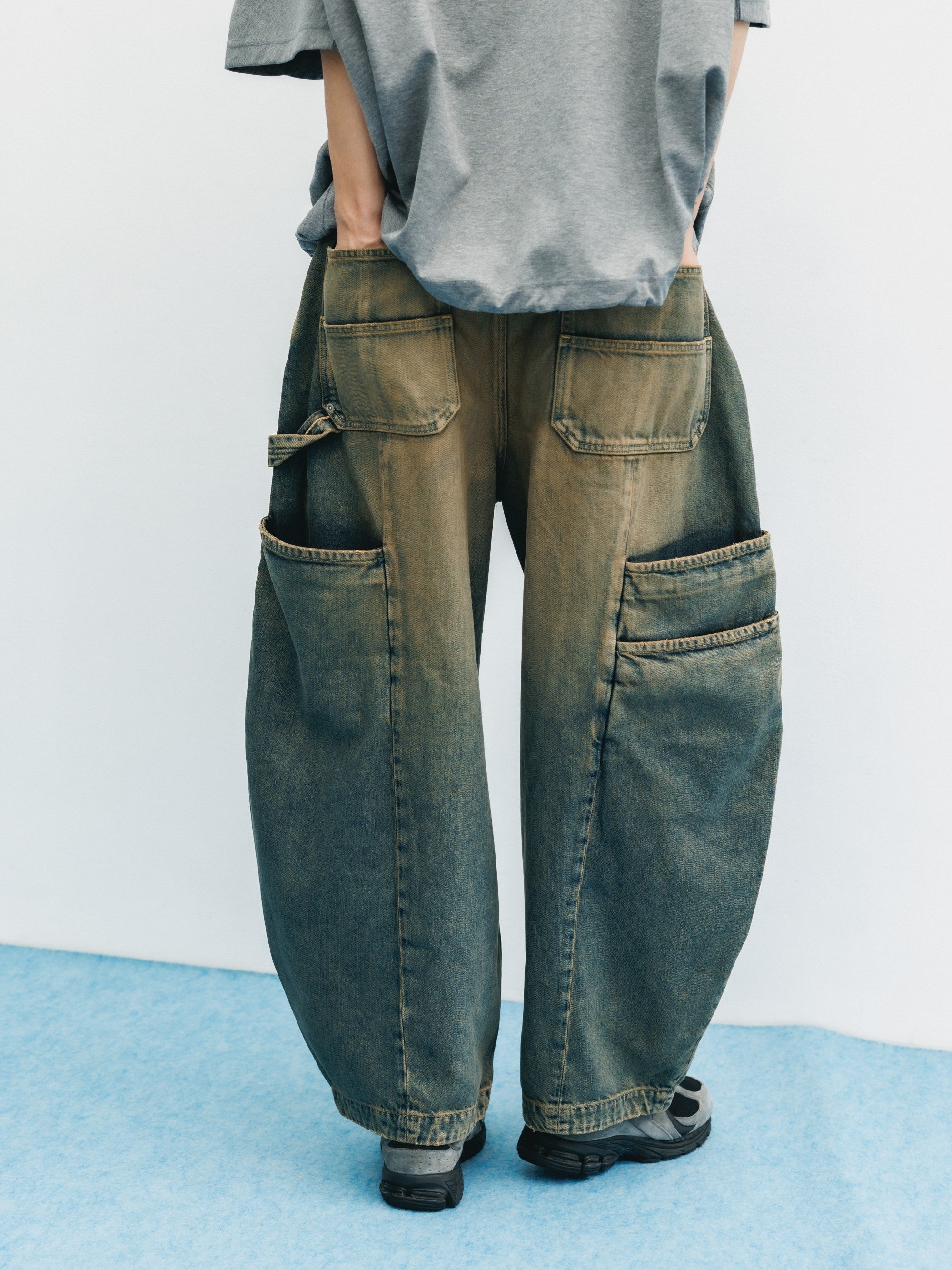 VINTAGE DYED SELVEDGE DENIM CITY MASSIVE UTILITY PANTS (VINTAGE BEIGE)