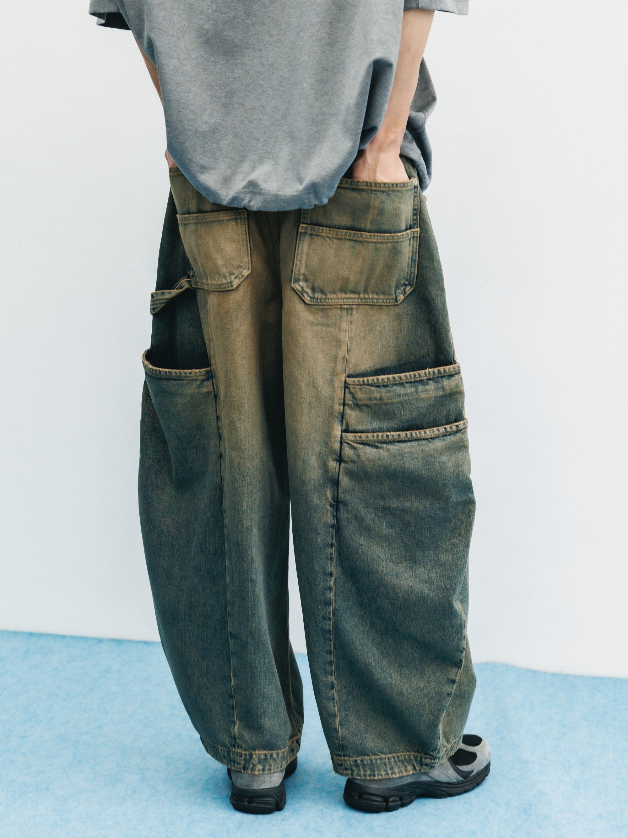 VINTAGE DYED SELVEDGE DENIM CITY MASSIVE UTILITY PANTS (VINTAGE BEIGE)