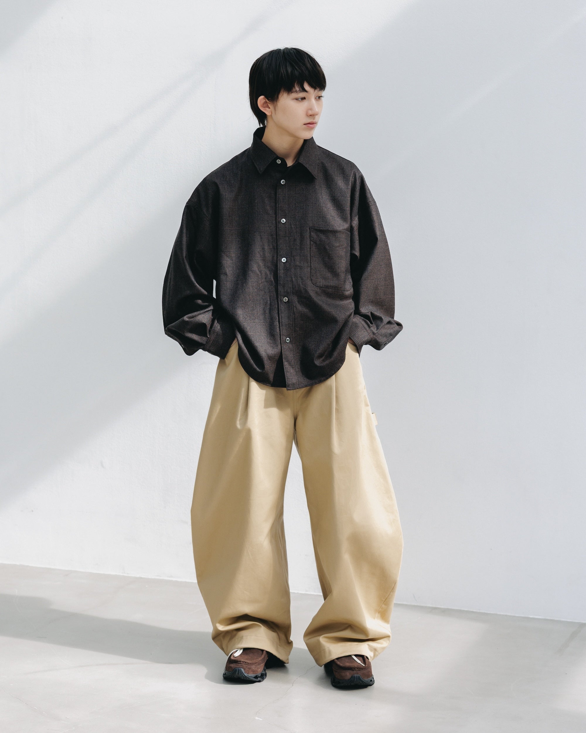 【11.12 WED 20:00- IN STOCK】LIGHT FLANNEL CROPPED LENGTH EVERYDAY L/S SHIRT (GLEN CHECK(BROWN))