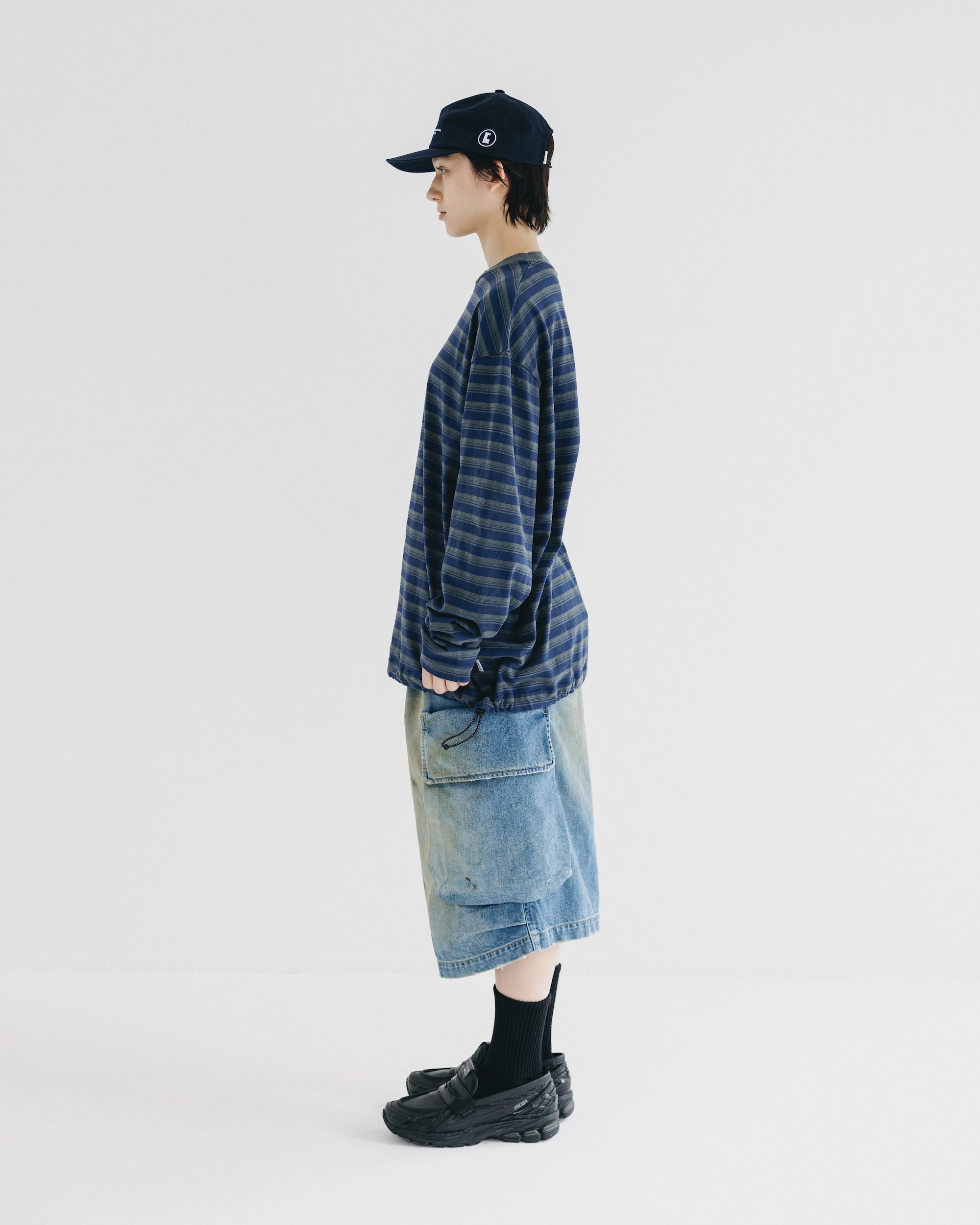 【10.8 WED 20:00- IN STOCK】PIGMENT DYED MULTI STRIPED L/S T-SHIRT WITH DRAWSTRINGS