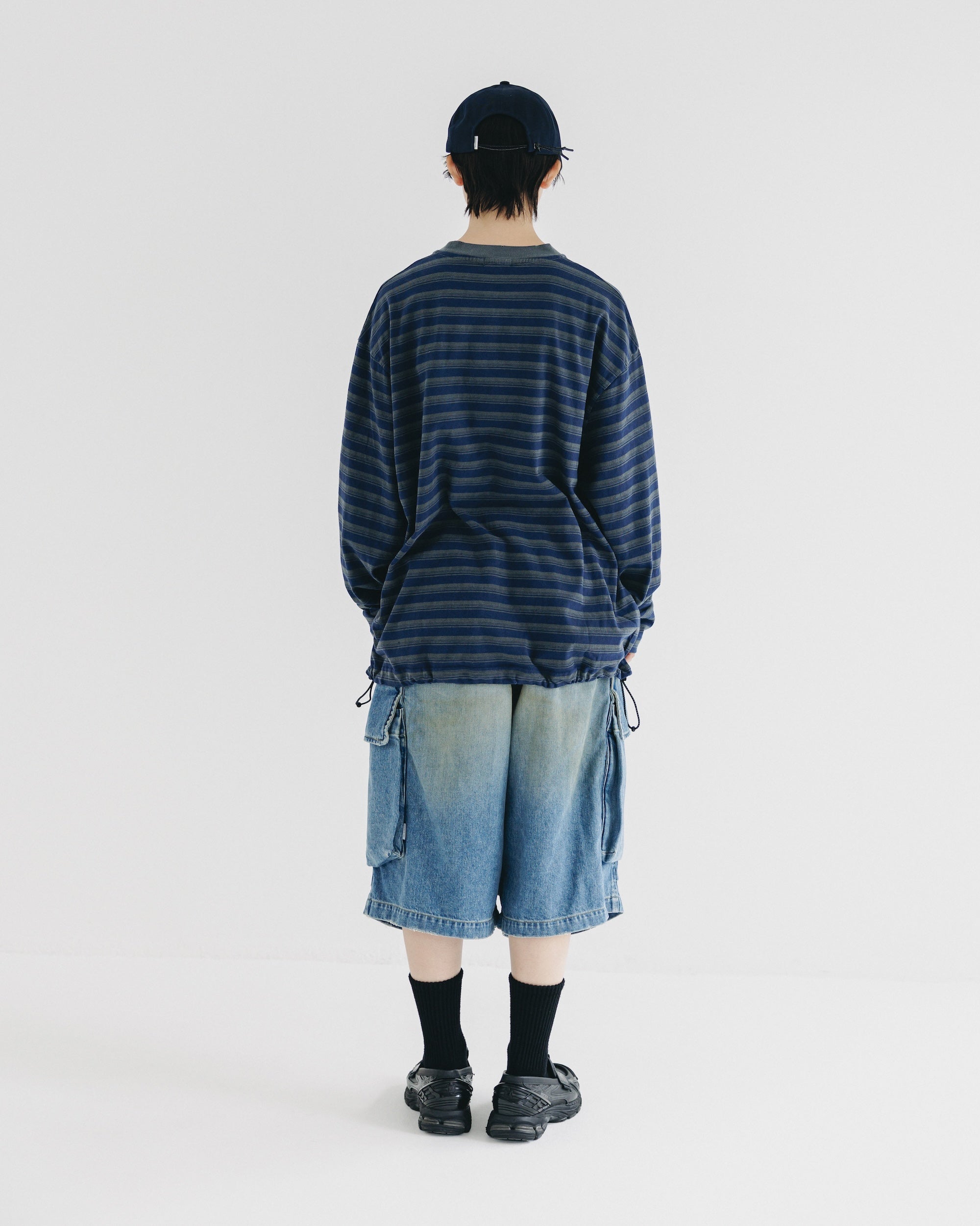 【10.8 WED 20:00- IN STOCK】PIGMENT DYED MULTI STRIPED L/S T-SHIRT WITH DRAWSTRINGS