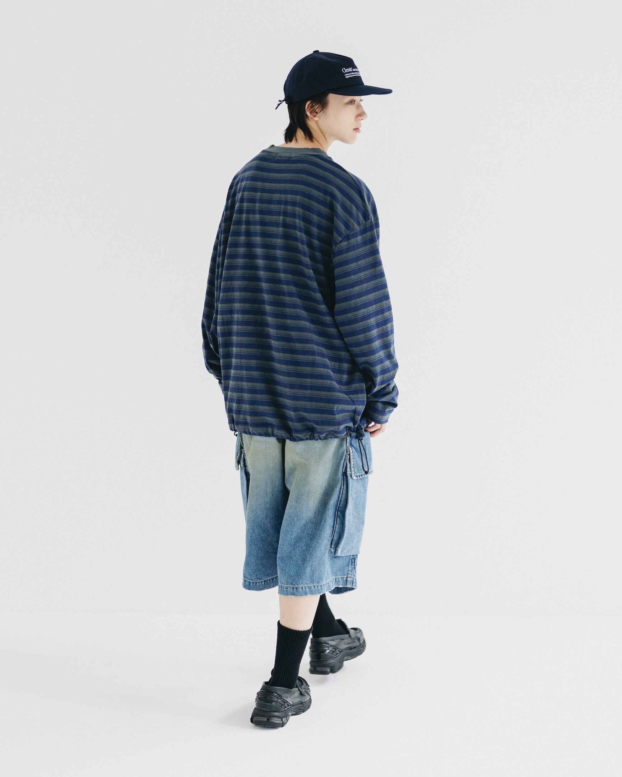 【10.8 WED 20:00- IN STOCK】PIGMENT DYED MULTI STRIPED L/S T-SHIRT WITH DRAWSTRINGS