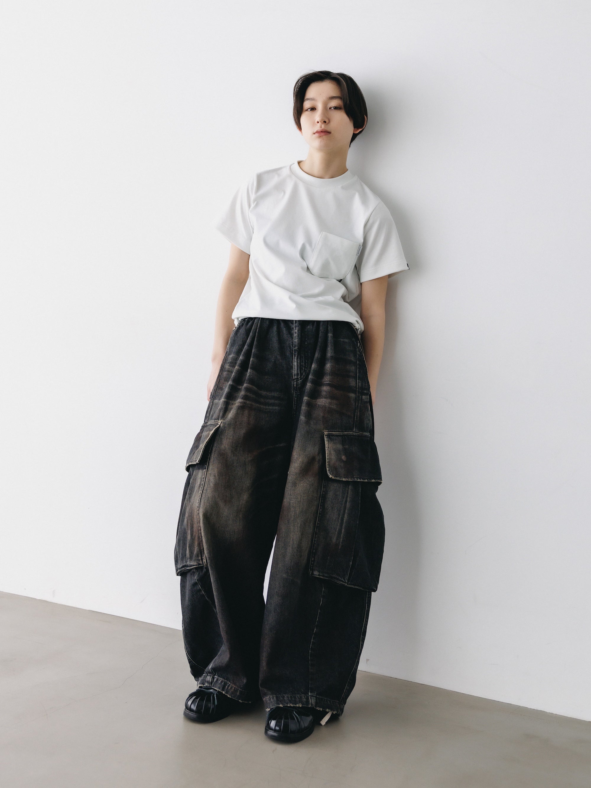 VINTAGE DYED SELVEDGE DENIM CITY MEGA POCKET BALLOON CARGO PANTS (VINTAGE BLACK)