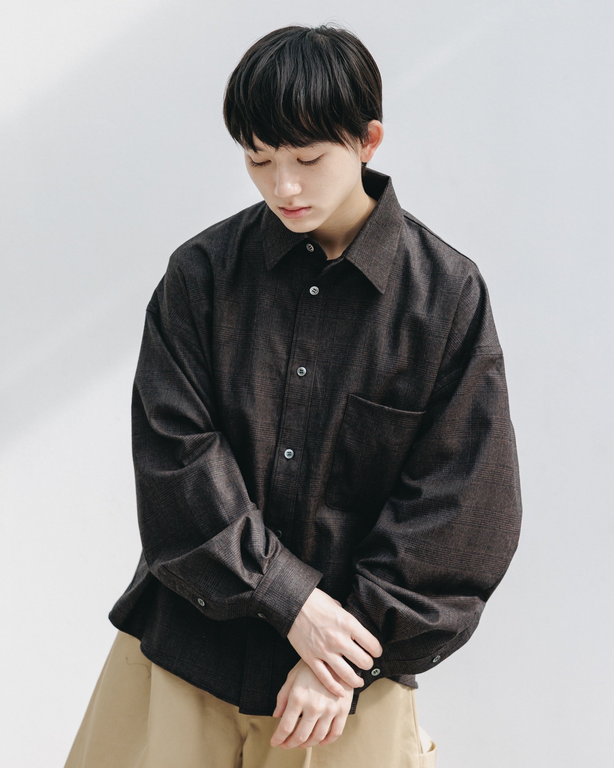 【11.12 WED 20:00- IN STOCK】LIGHT FLANNEL CROPPED LENGTH EVERYDAY L/S SHIRT (GLEN CHECK(BROWN))