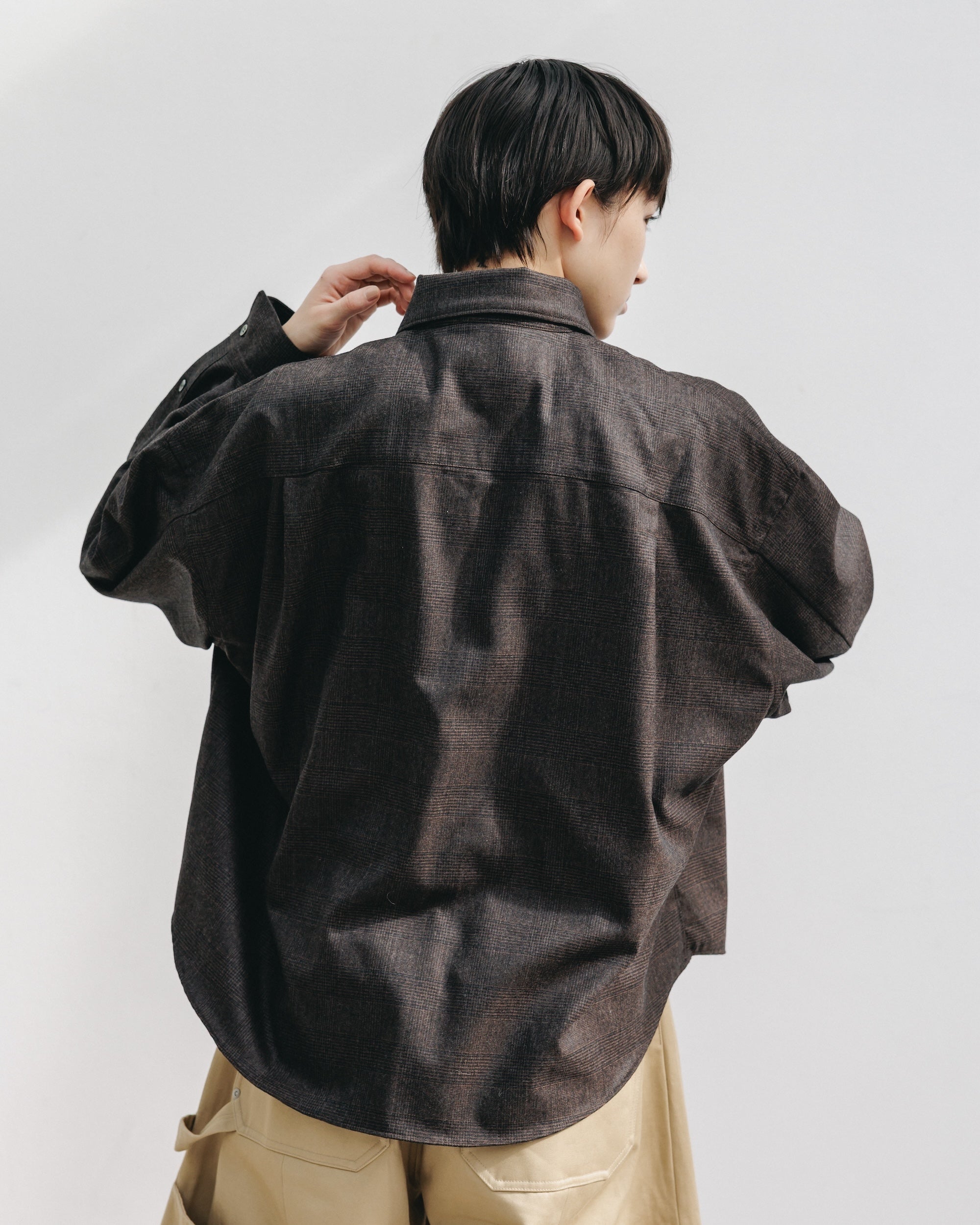 【11.12 WED 20:00- IN STOCK】LIGHT FLANNEL CROPPED LENGTH EVERYDAY L/S SHIRT (GLEN CHECK(BROWN))