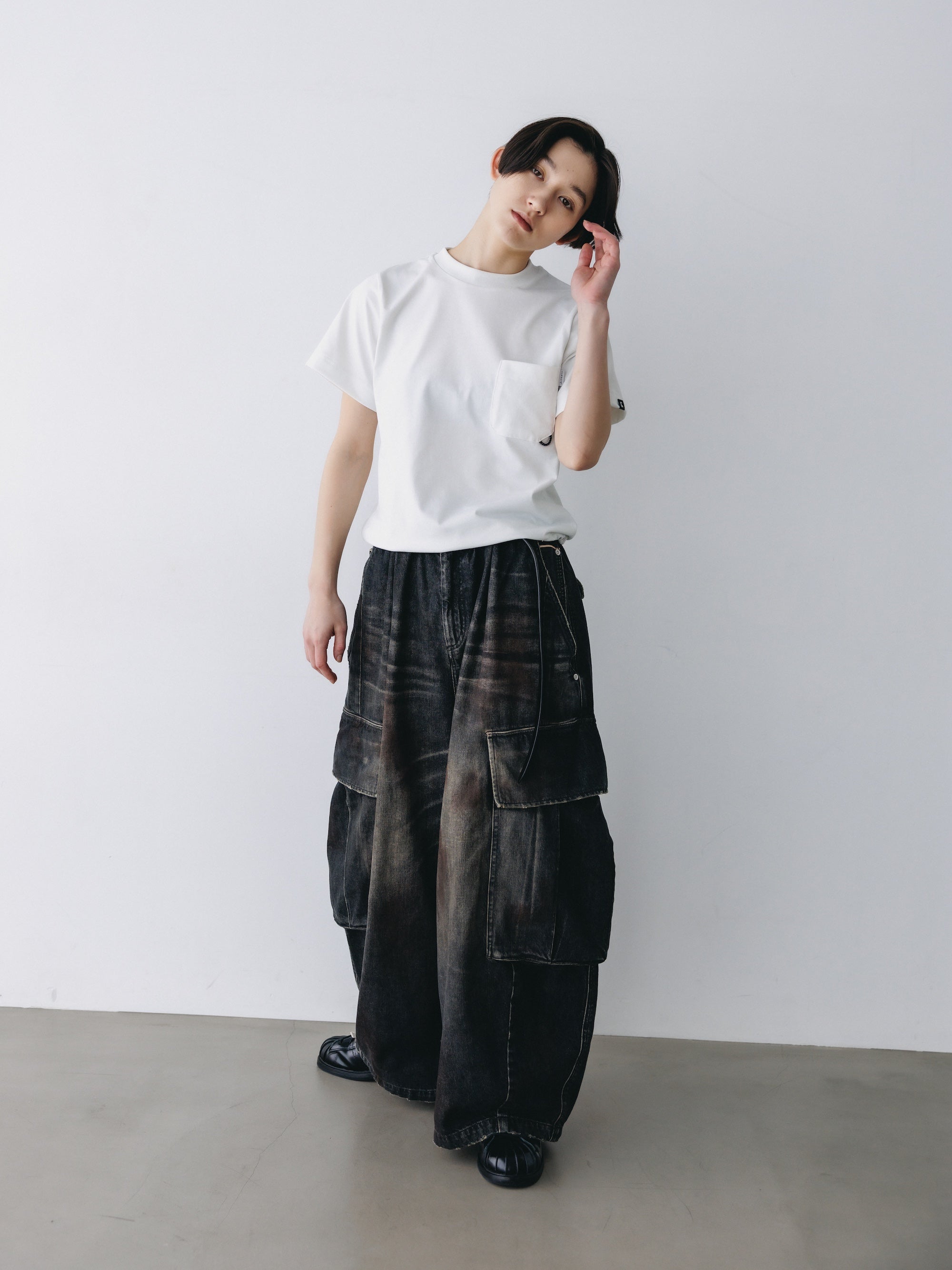 VINTAGE DYED SELVEDGE DENIM CITY MEGA POCKET BALLOON CARGO PANTS (VINTAGE BLACK)