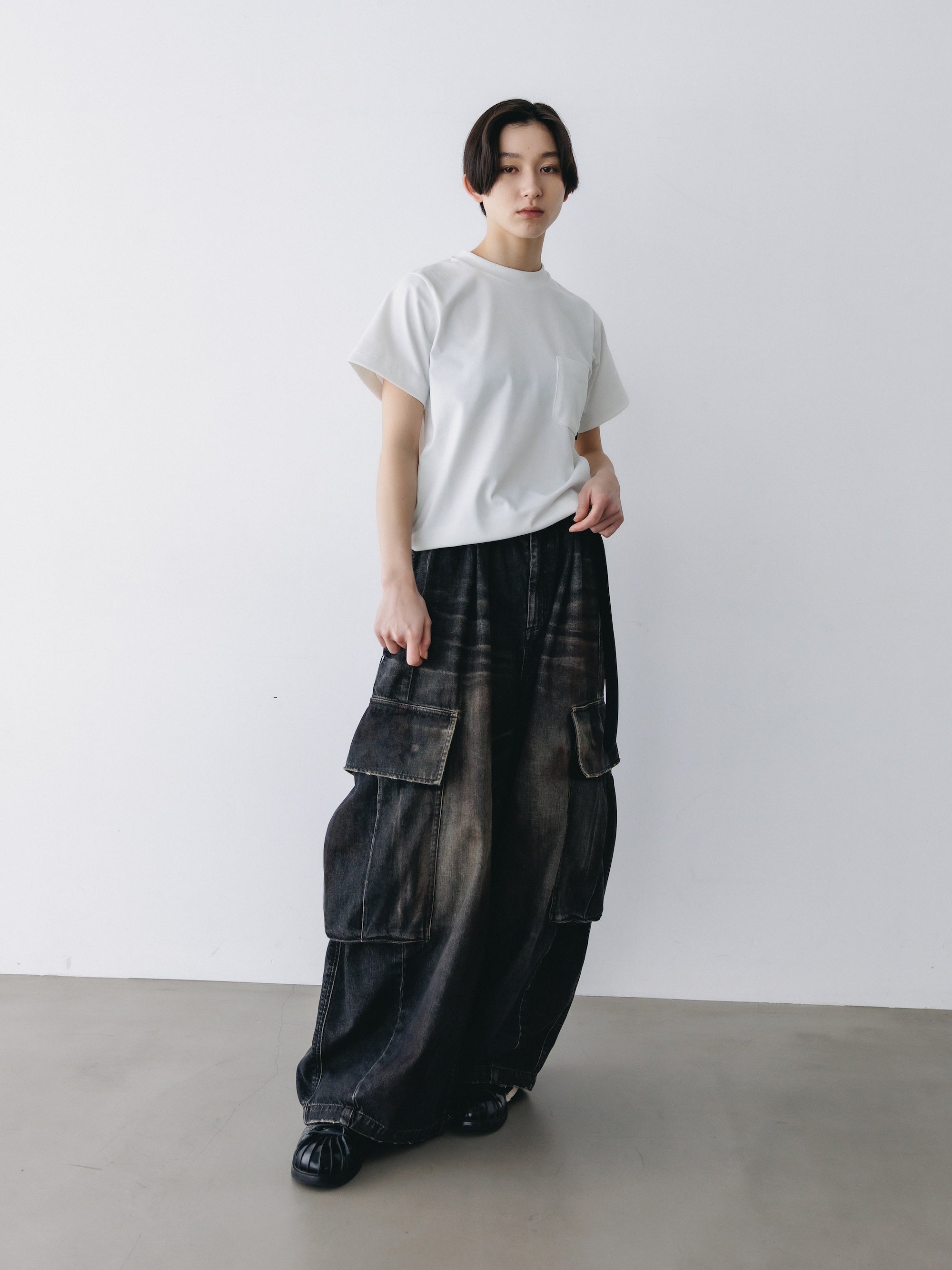 VINTAGE DYED SELVEDGE DENIM CITY MEGA POCKET BALLOON CARGO PANTS (VINTAGE BLACK)