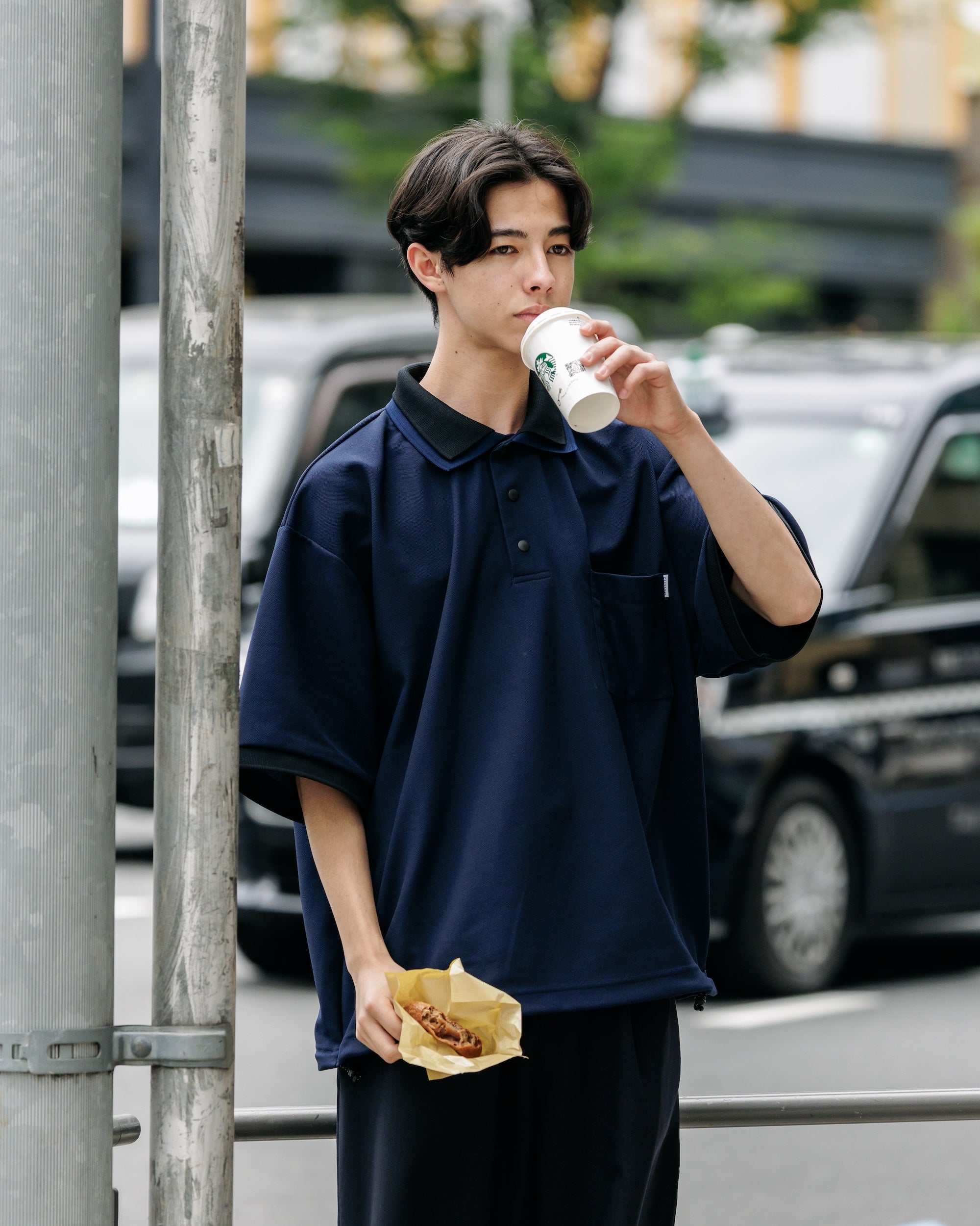 【8.20 WED 20:00- IN STOCK】ACTIVE CITY S/S DOUBLE COLLAR POLO SHIRT (NAVY×BLACK)