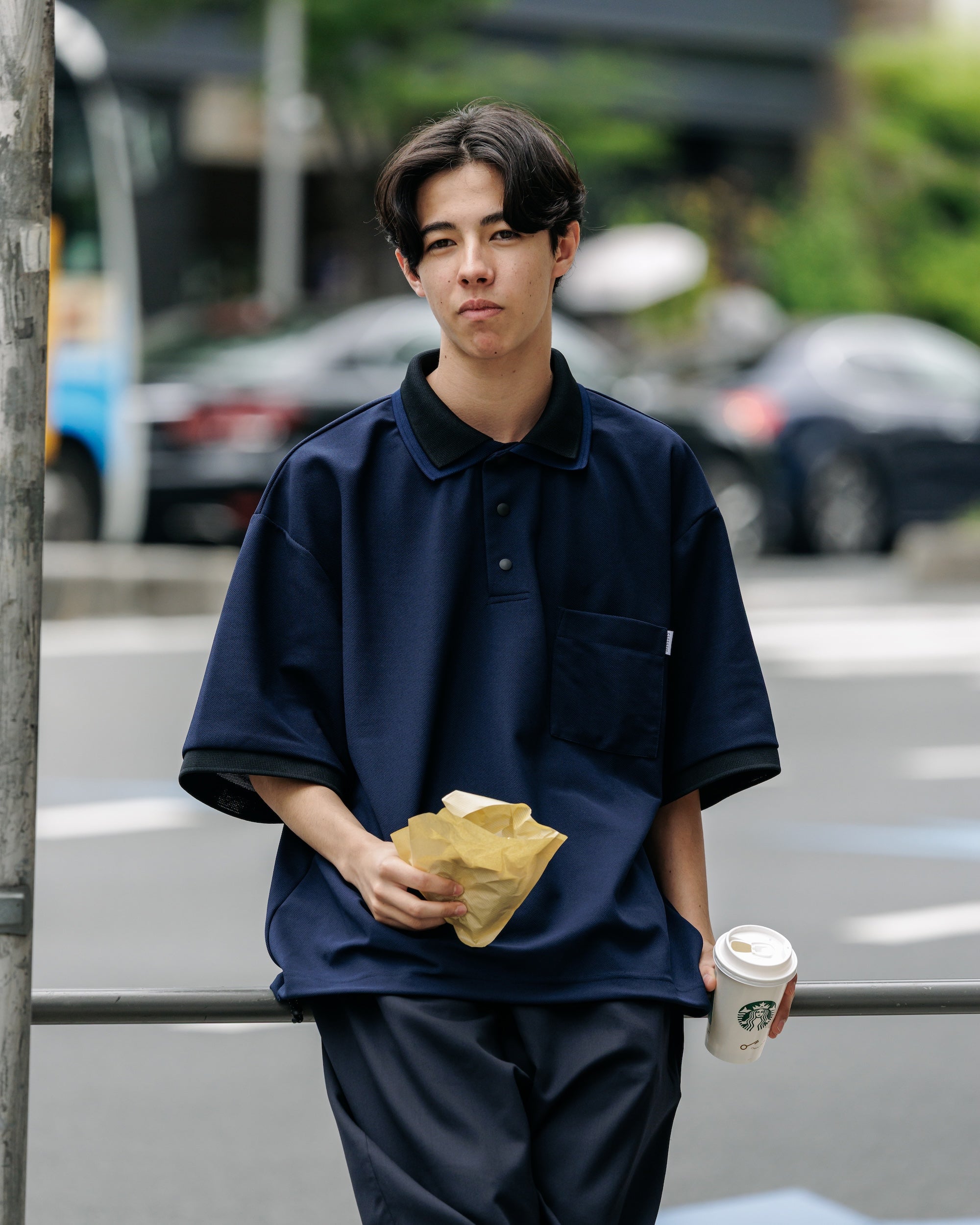 【8.20 WED 20:00- IN STOCK】ACTIVE CITY S/S DOUBLE COLLAR POLO SHIRT (NAVY×BLACK)
