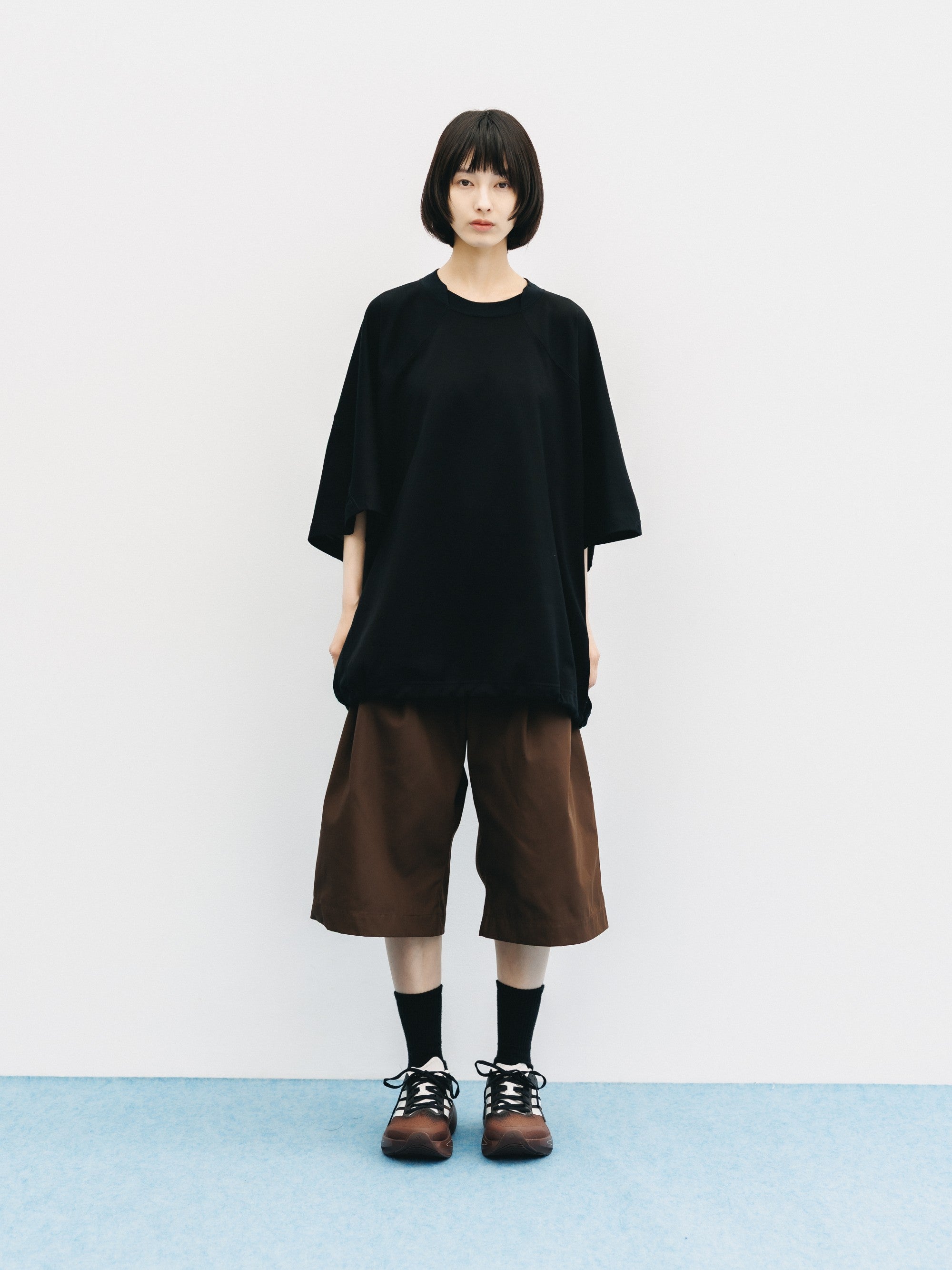 【6.6 SAT 20:00- IN STOCK】T/C GABARDINE CITY BAGGY HALF PANTS (BROWN)