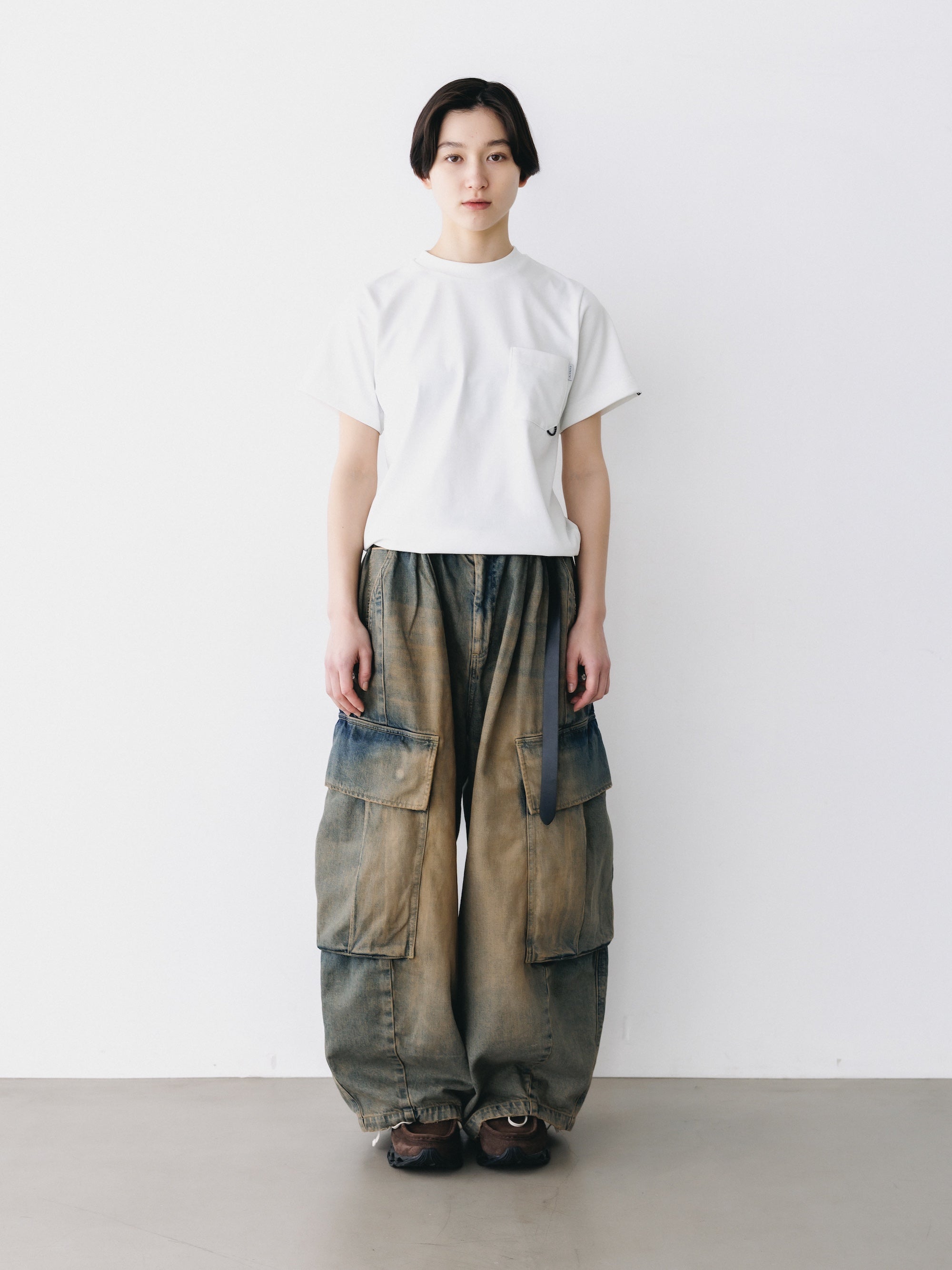 VINTAGE DYED SELVEDGE DENIM CITY MEGA POCKET BALLOON CARGO PANTS (VINTAGE BEIGE)
