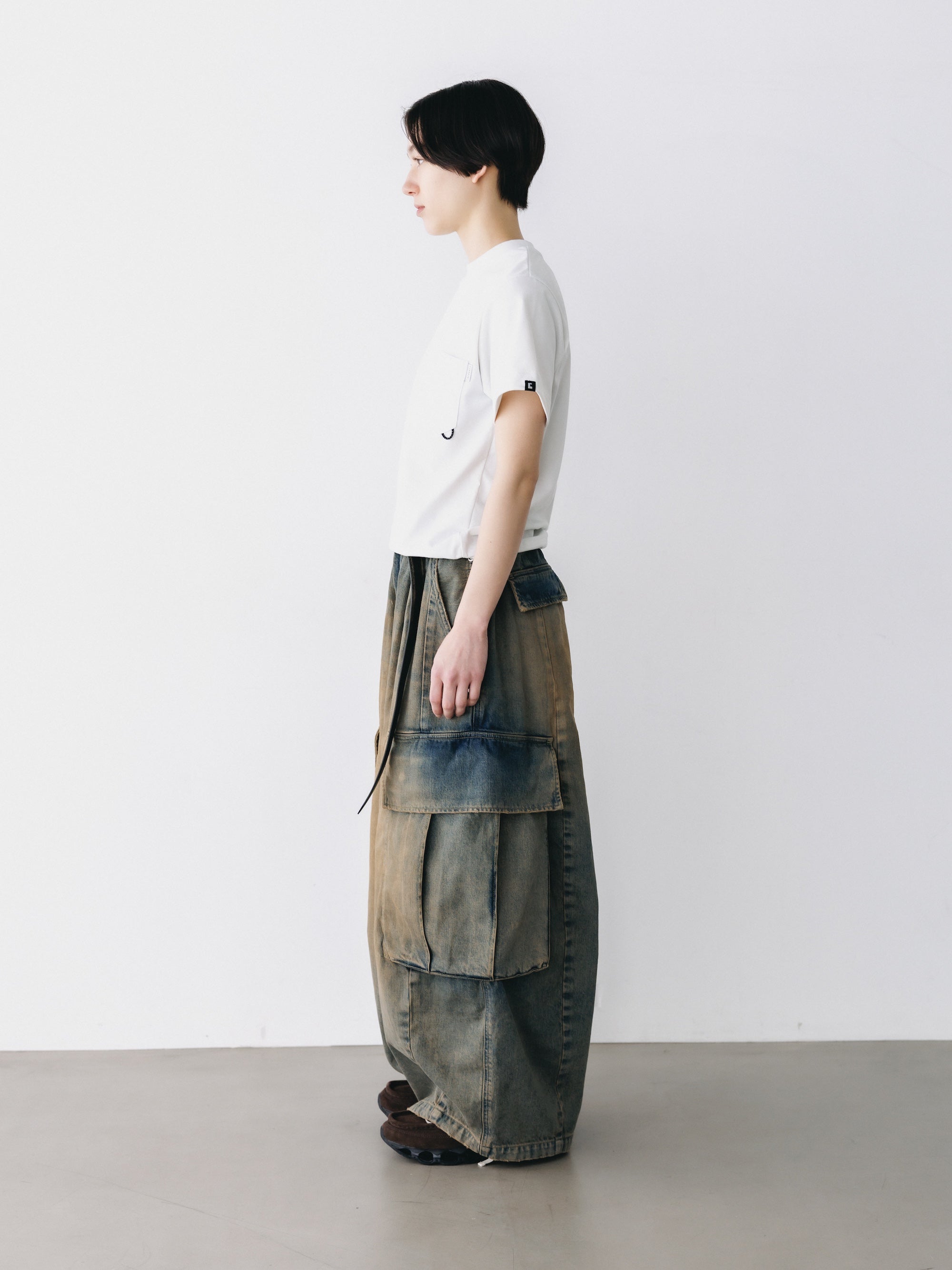 VINTAGE DYED SELVEDGE DENIM CITY MEGA POCKET BALLOON CARGO PANTS (VINTAGE BEIGE)
