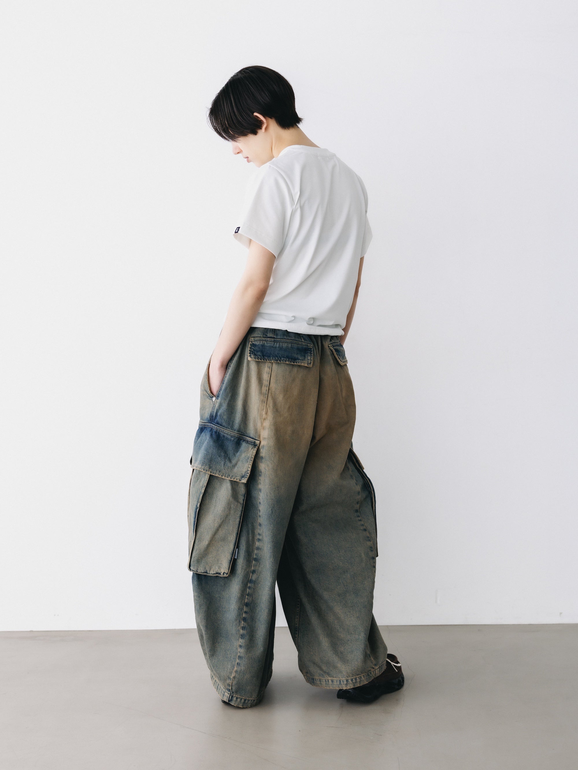 VINTAGE DYED SELVEDGE DENIM CITY MEGA POCKET BALLOON CARGO PANTS (VINTAGE BEIGE)