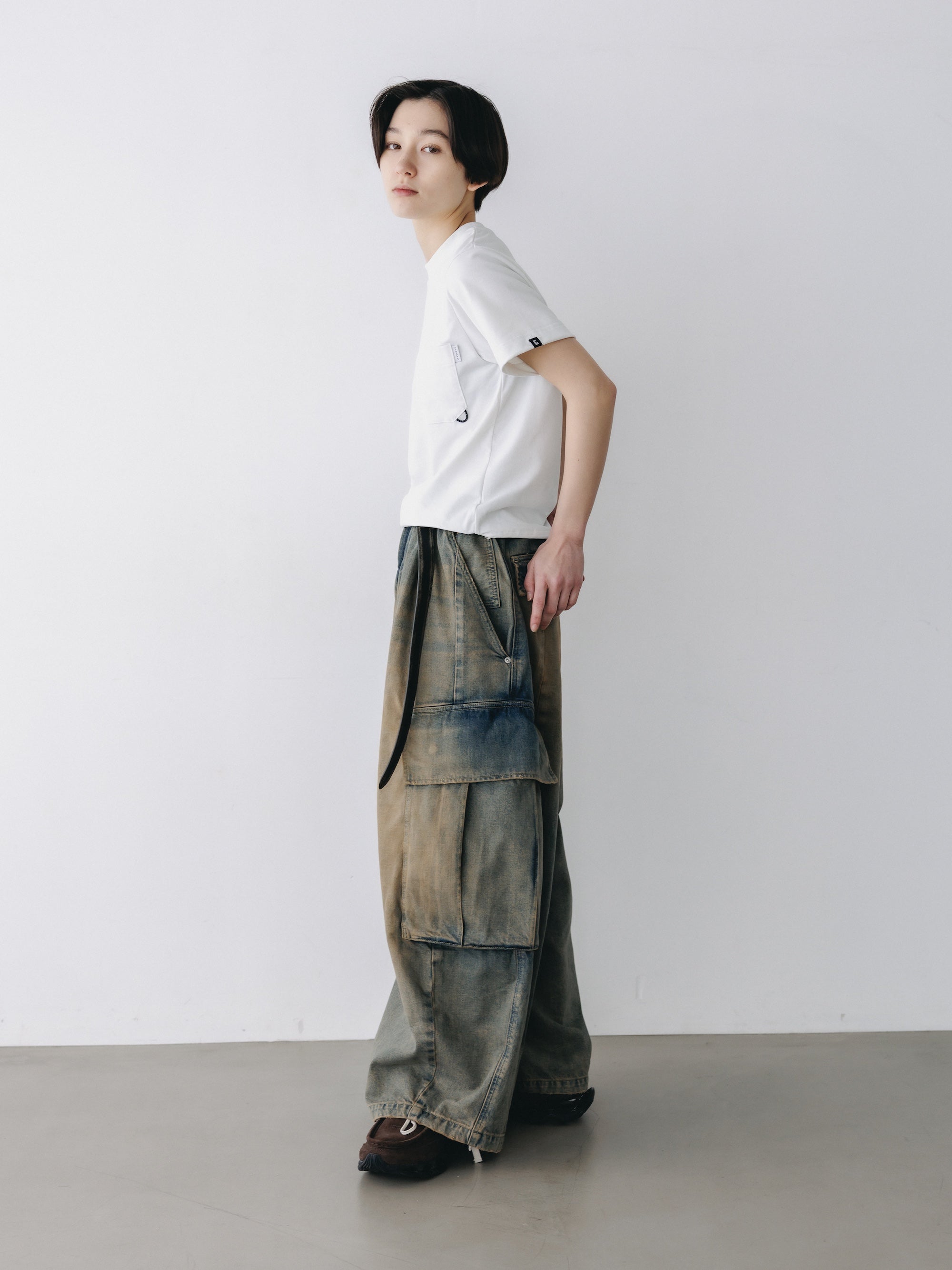 VINTAGE DYED SELVEDGE DENIM CITY MEGA POCKET BALLOON CARGO PANTS (VINTAGE BEIGE)