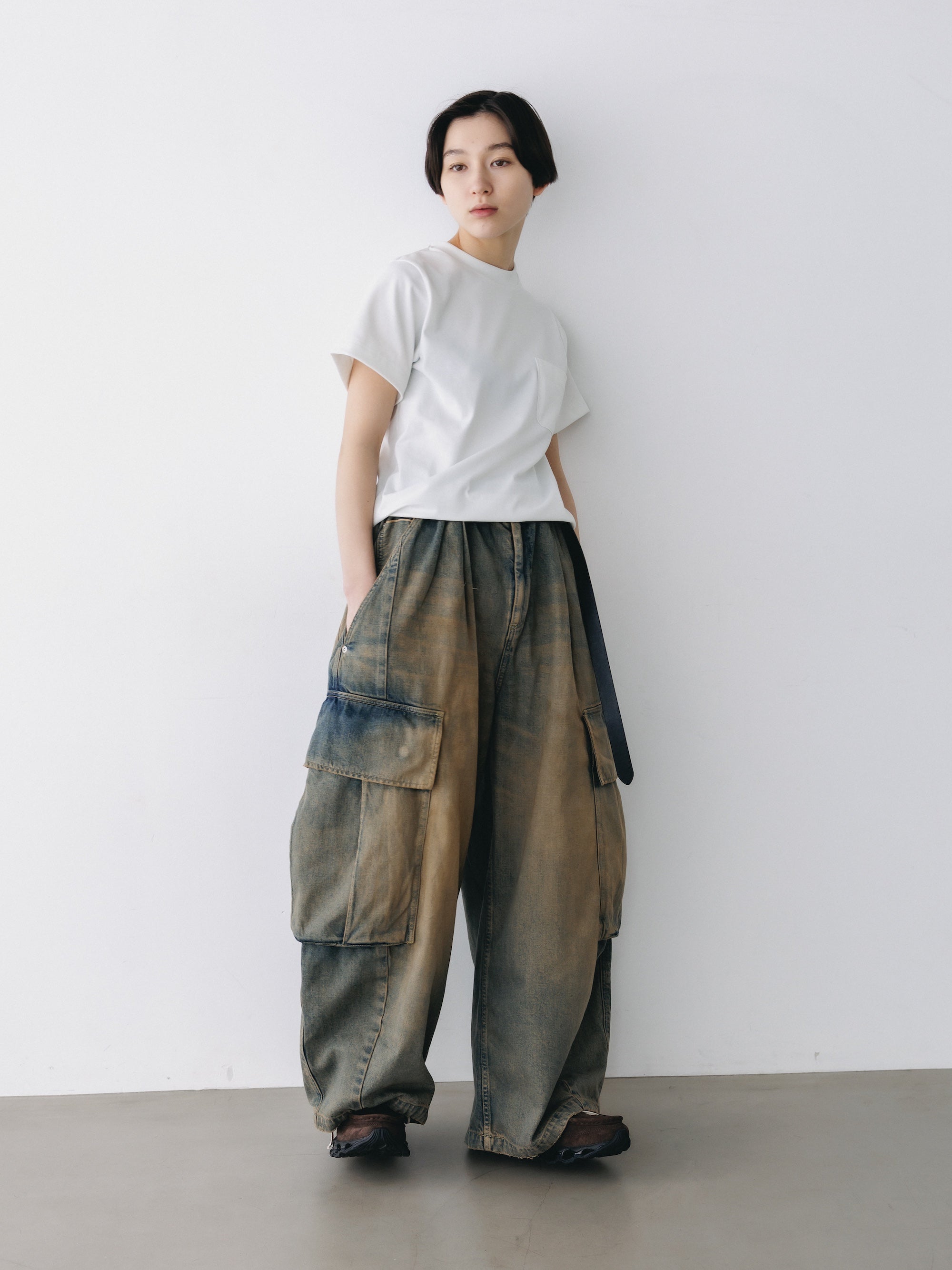 VINTAGE DYED SELVEDGE DENIM CITY MEGA POCKET BALLOON CARGO PANTS (VINTAGE BEIGE)