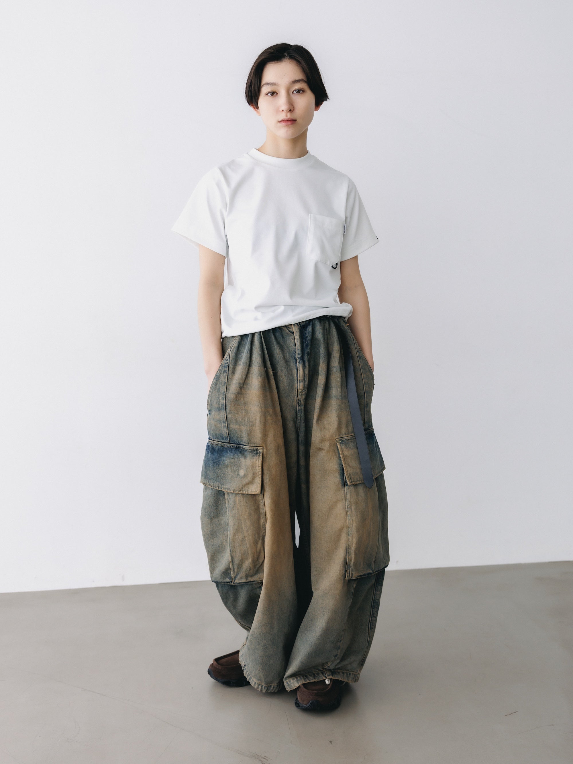 VINTAGE DYED SELVEDGE DENIM CITY MEGA POCKET BALLOON CARGO PANTS (VINTAGE BEIGE)