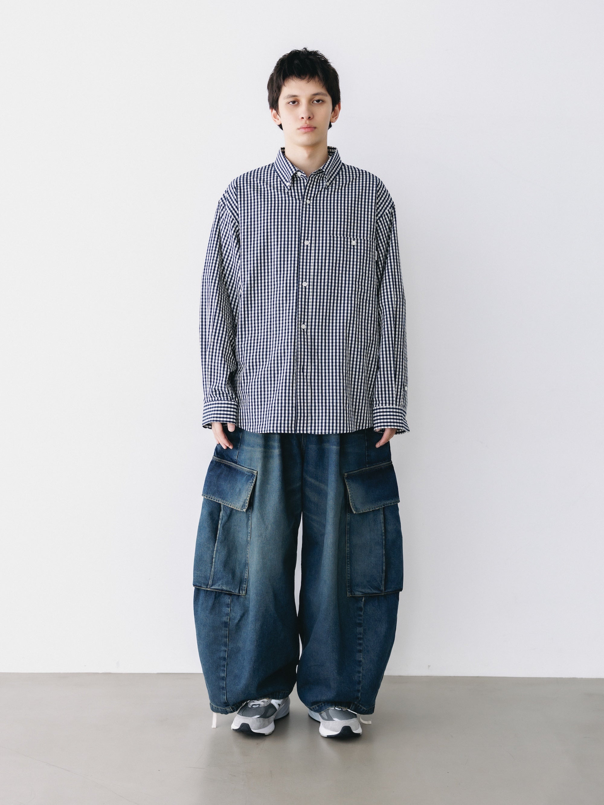 GINGHAM CHECK VENTILATION L/S B.D.SHIRT (NAVY×ECRU)