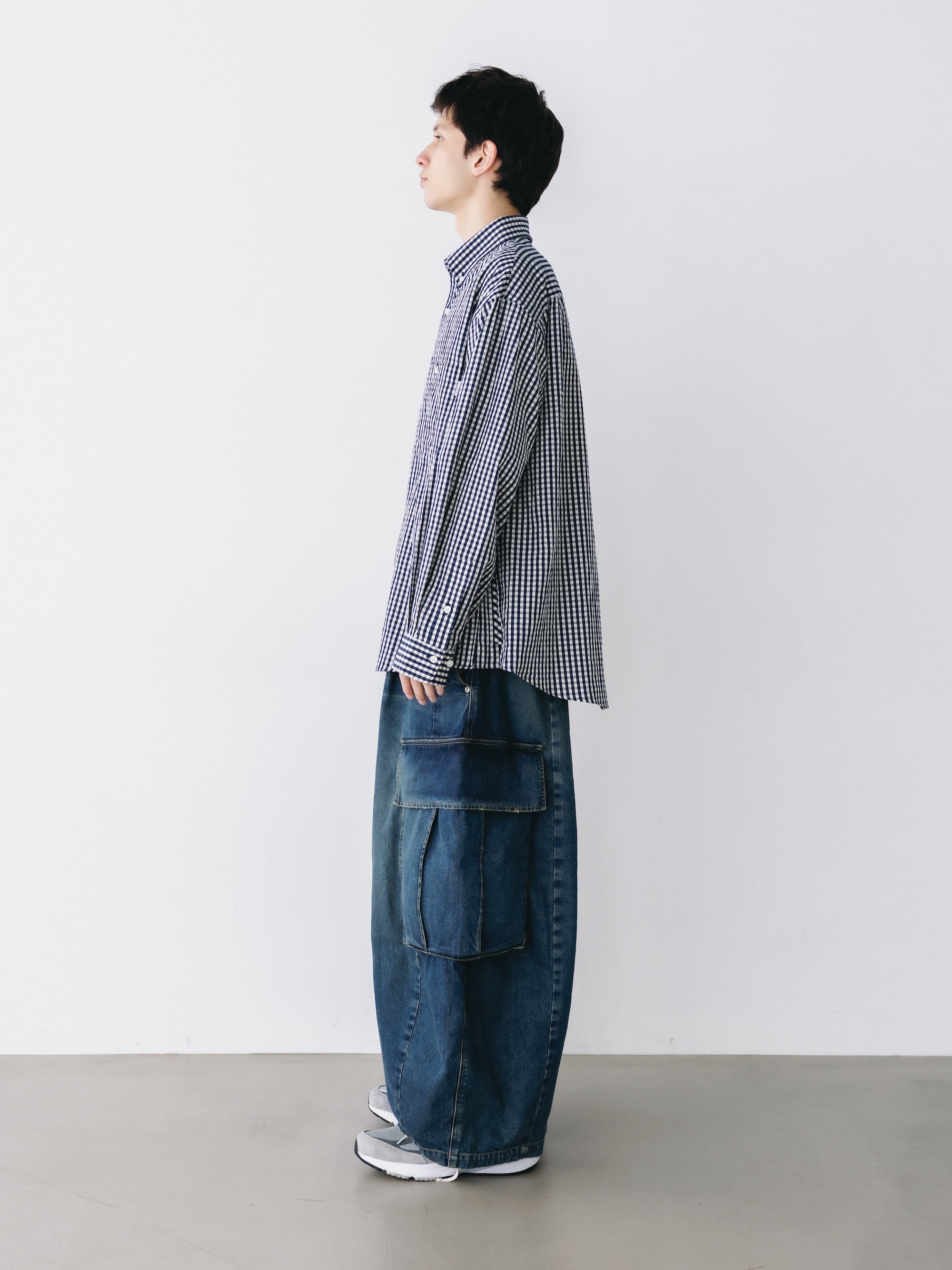 GINGHAM CHECK VENTILATION L/S B.D.SHIRT (NAVY×ECRU)
