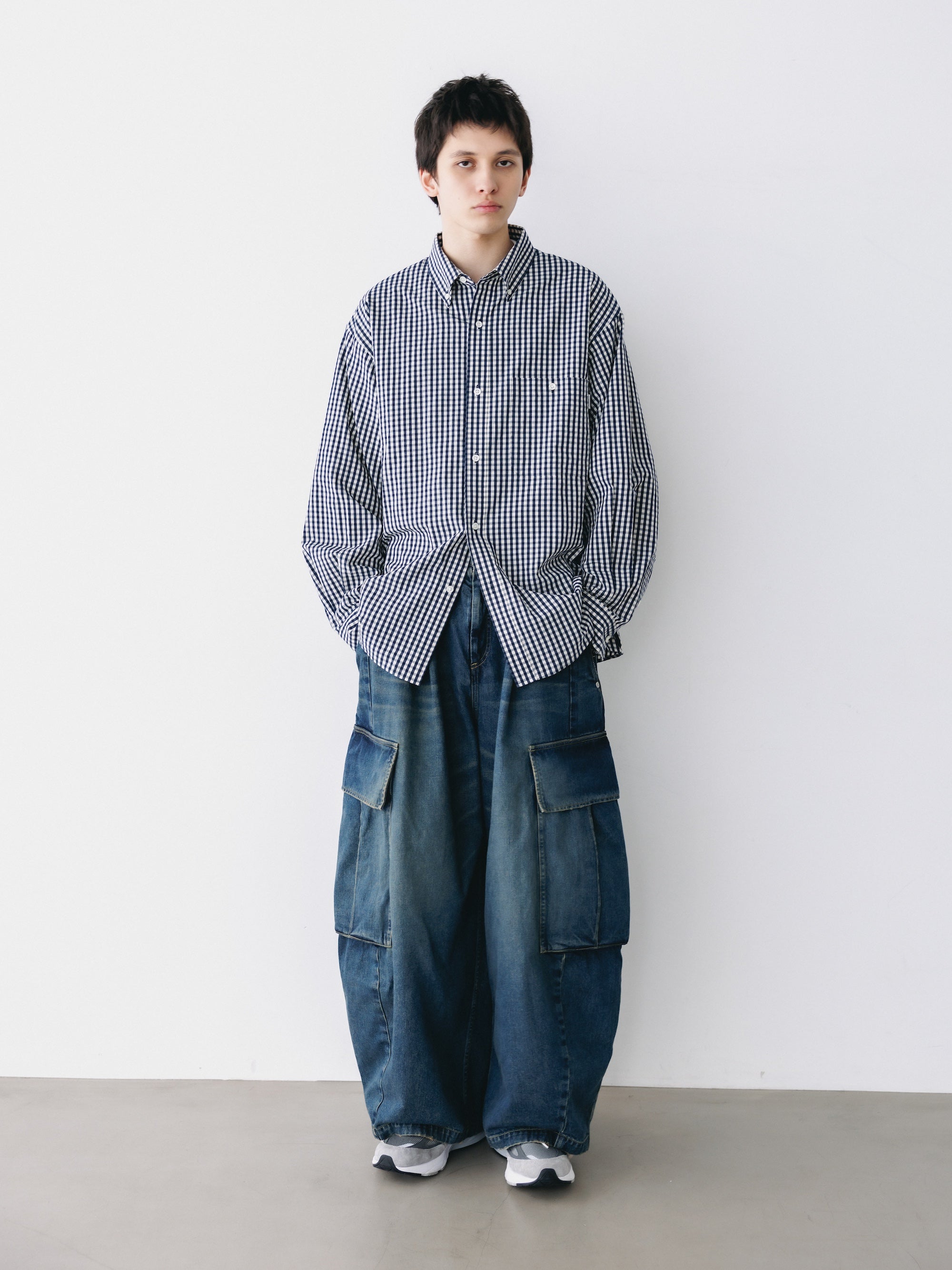 GINGHAM CHECK VENTILATION L/S B.D.SHIRT (NAVY×ECRU)
