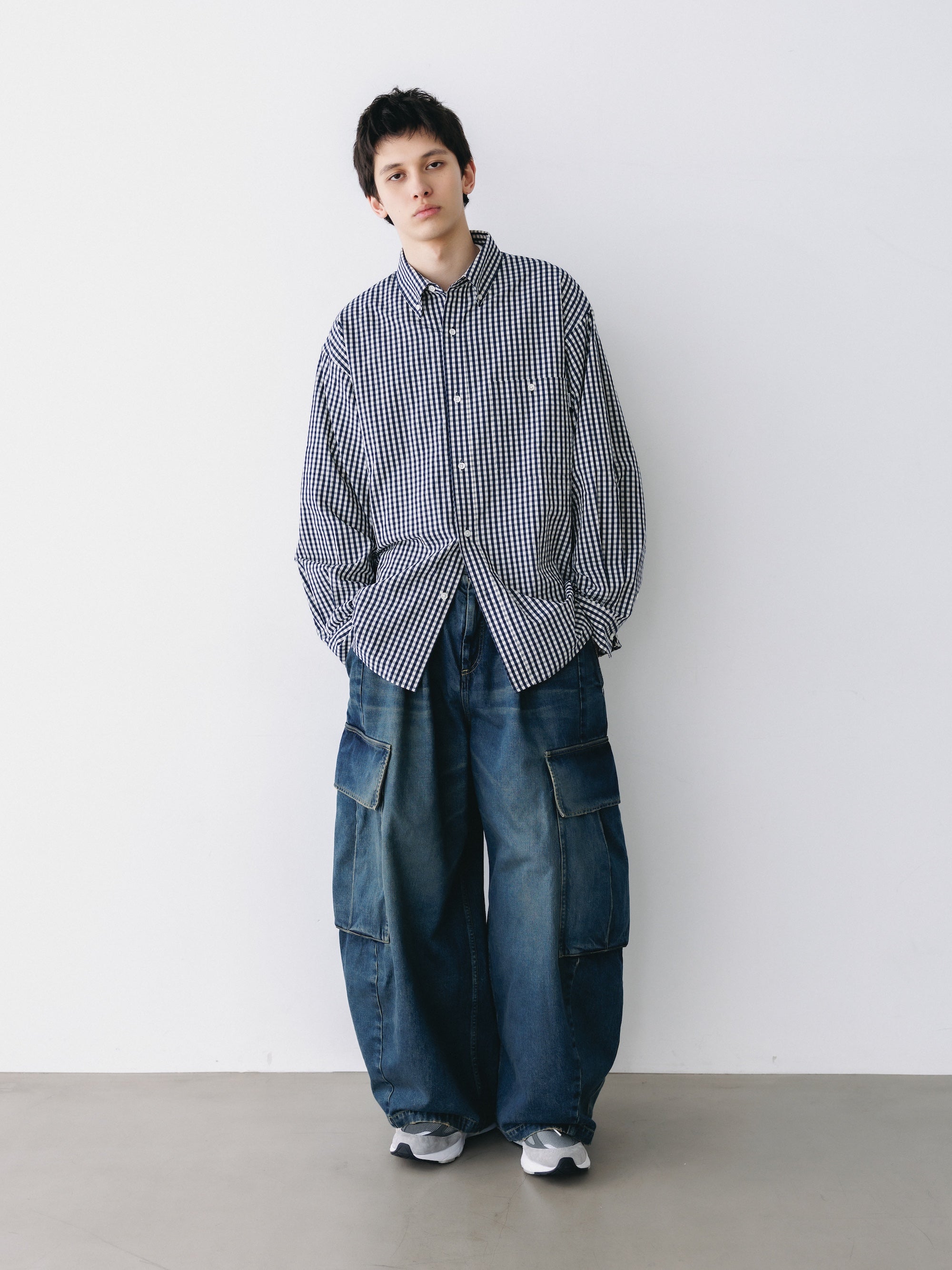GINGHAM CHECK VENTILATION L/S B.D.SHIRT (NAVY×ECRU)