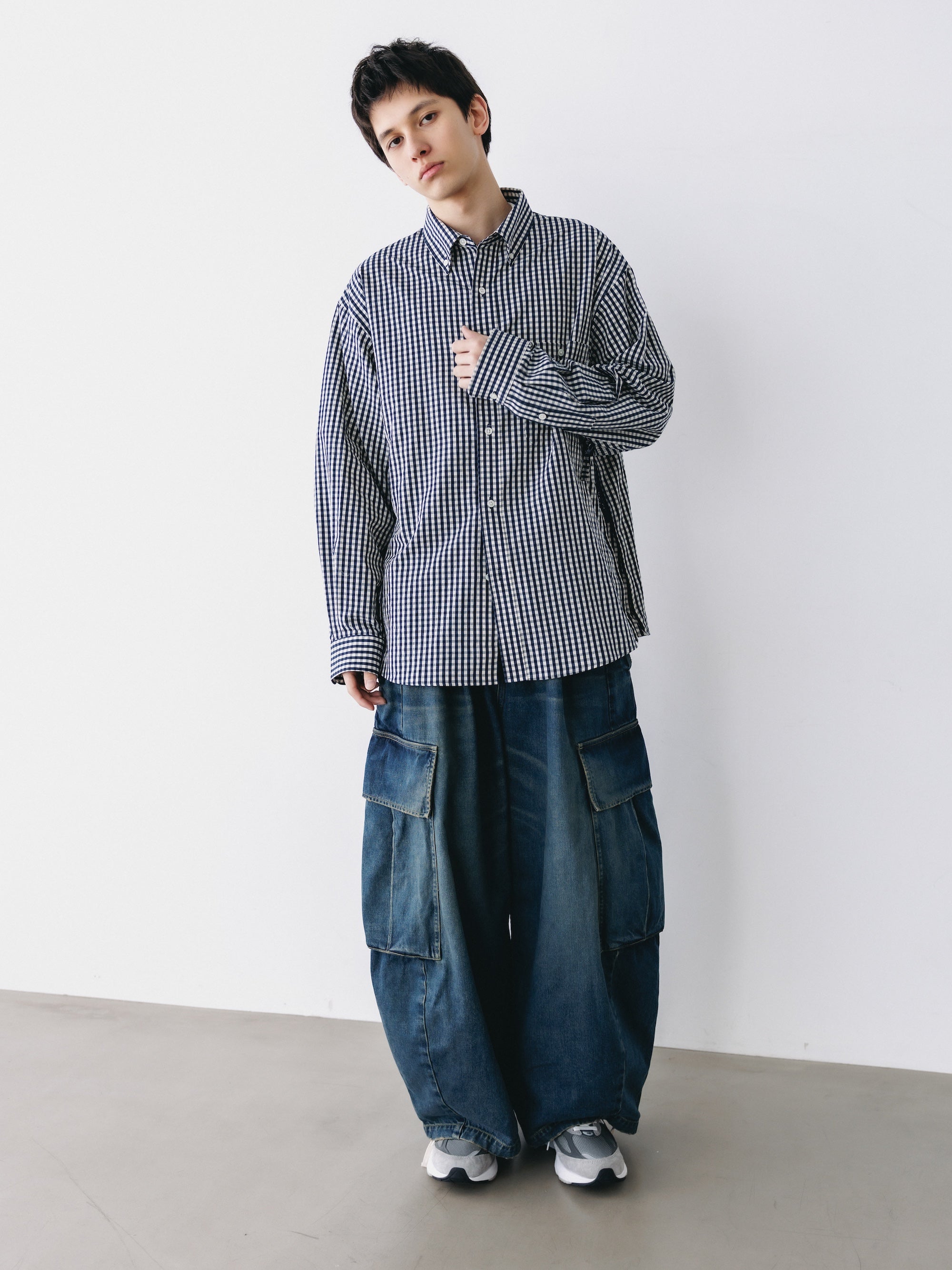 GINGHAM CHECK VENTILATION L/S B.D.SHIRT (NAVY×ECRU)