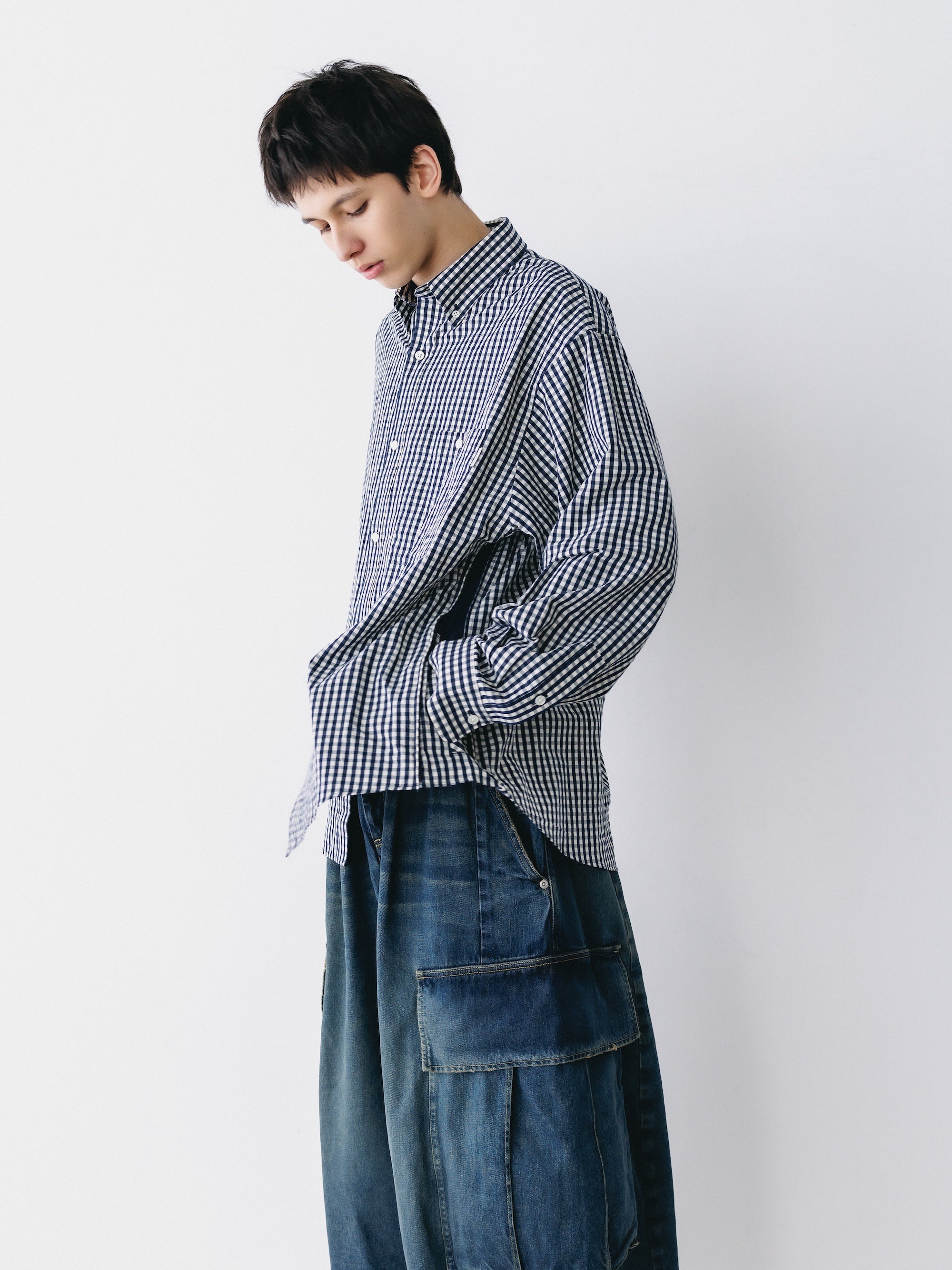 GINGHAM CHECK VENTILATION L/S B.D.SHIRT (NAVY×ECRU)