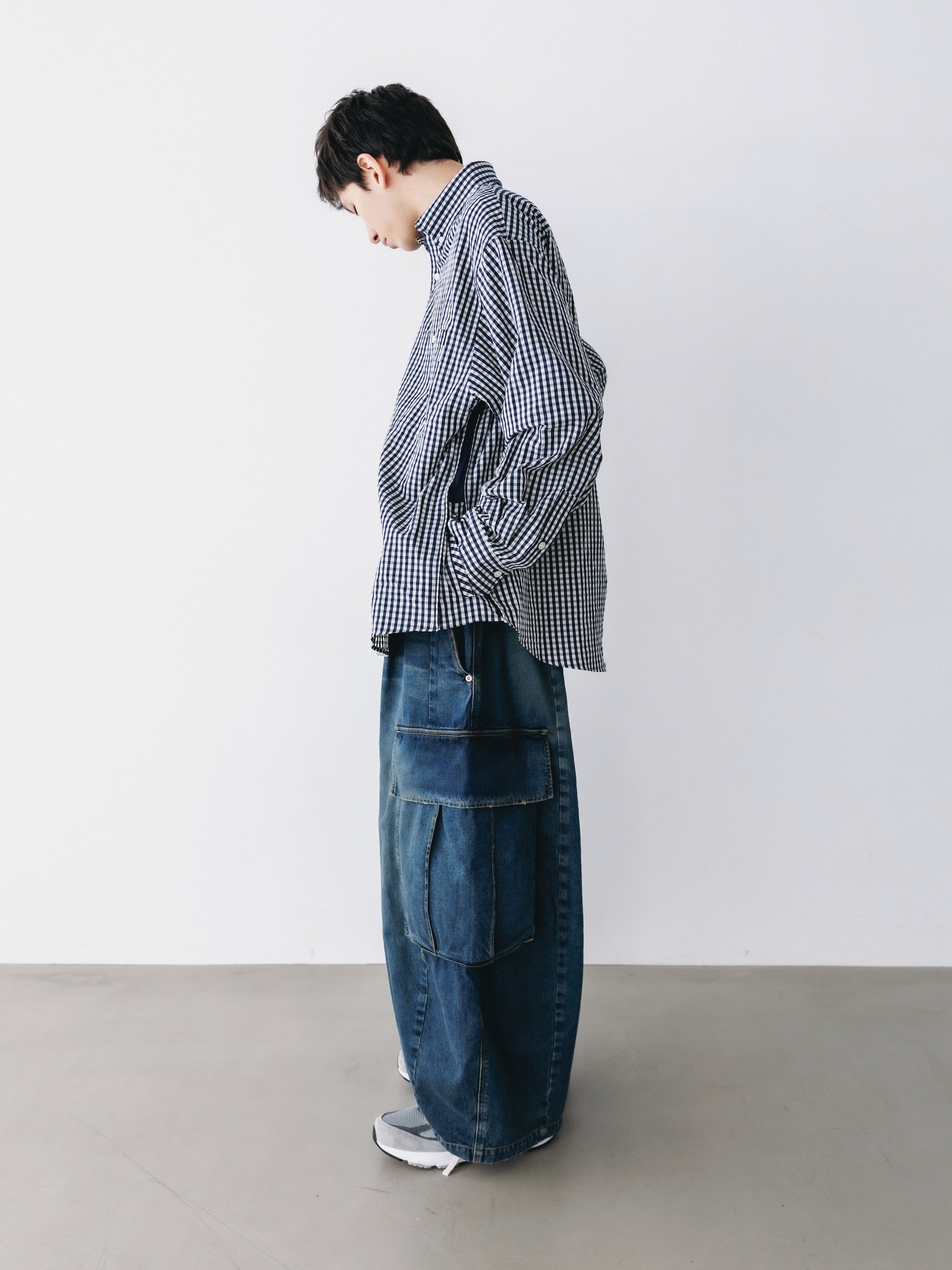 GINGHAM CHECK VENTILATION L/S B.D.SHIRT (NAVY×ECRU)