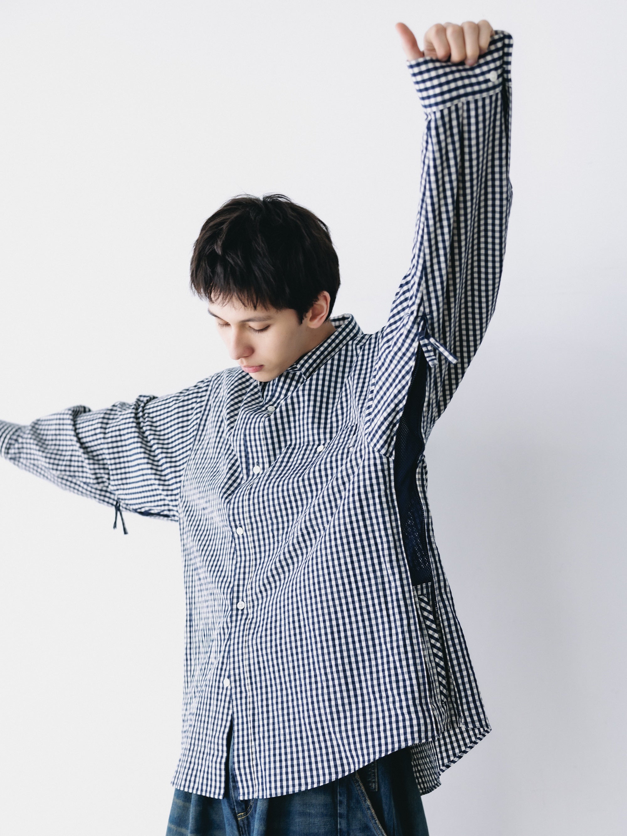 GINGHAM CHECK VENTILATION L/S B.D.SHIRT (NAVY×ECRU)