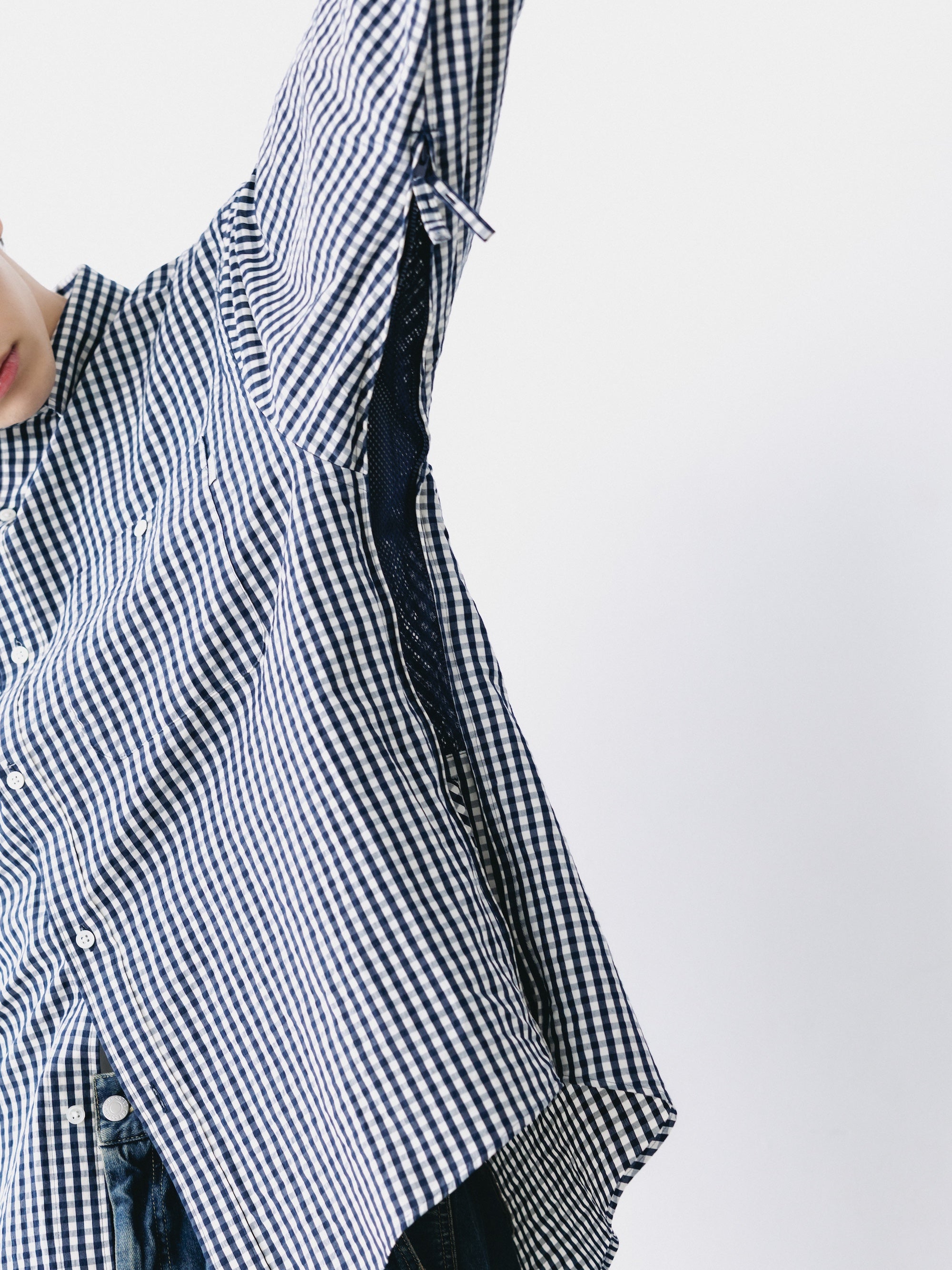 GINGHAM CHECK VENTILATION L/S B.D.SHIRT (NAVY×ECRU)